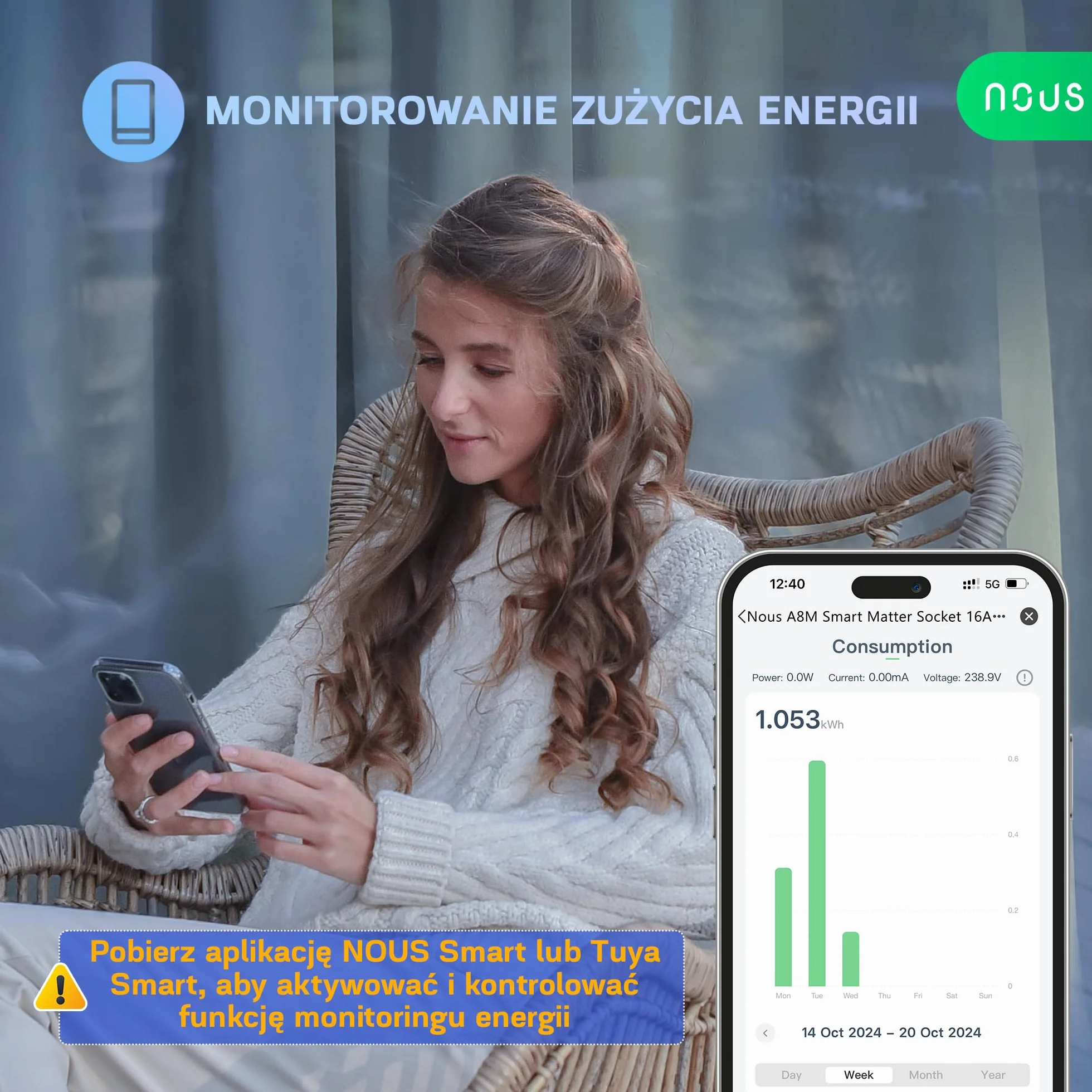 NOUS Matter Inteligentne Gniazdko WiFi z Pomiarem Zużycia Energii 16A 3840W, Kompatybilne z Alexa Google Home Tuya Apple Home, 4 szt.