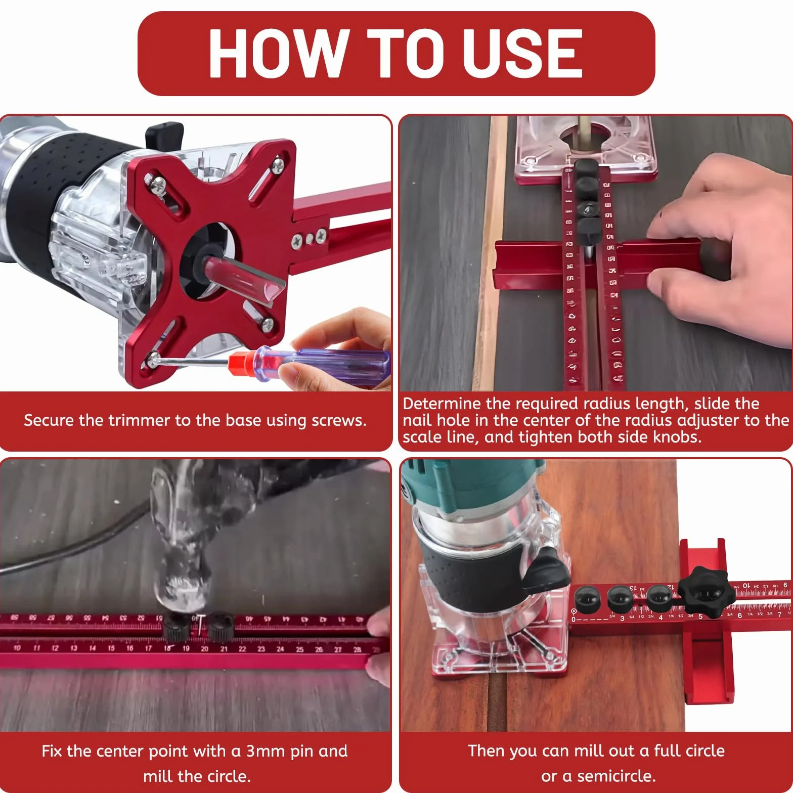 DBREAKS Uchwyt frezujący ze stopu aluminium 4 w 1, uchwyt do rowków frezujących, okrągła maska tnąca do narzędzia frezarskiego, do frezowania routera, frezarki (prosta krawędź)