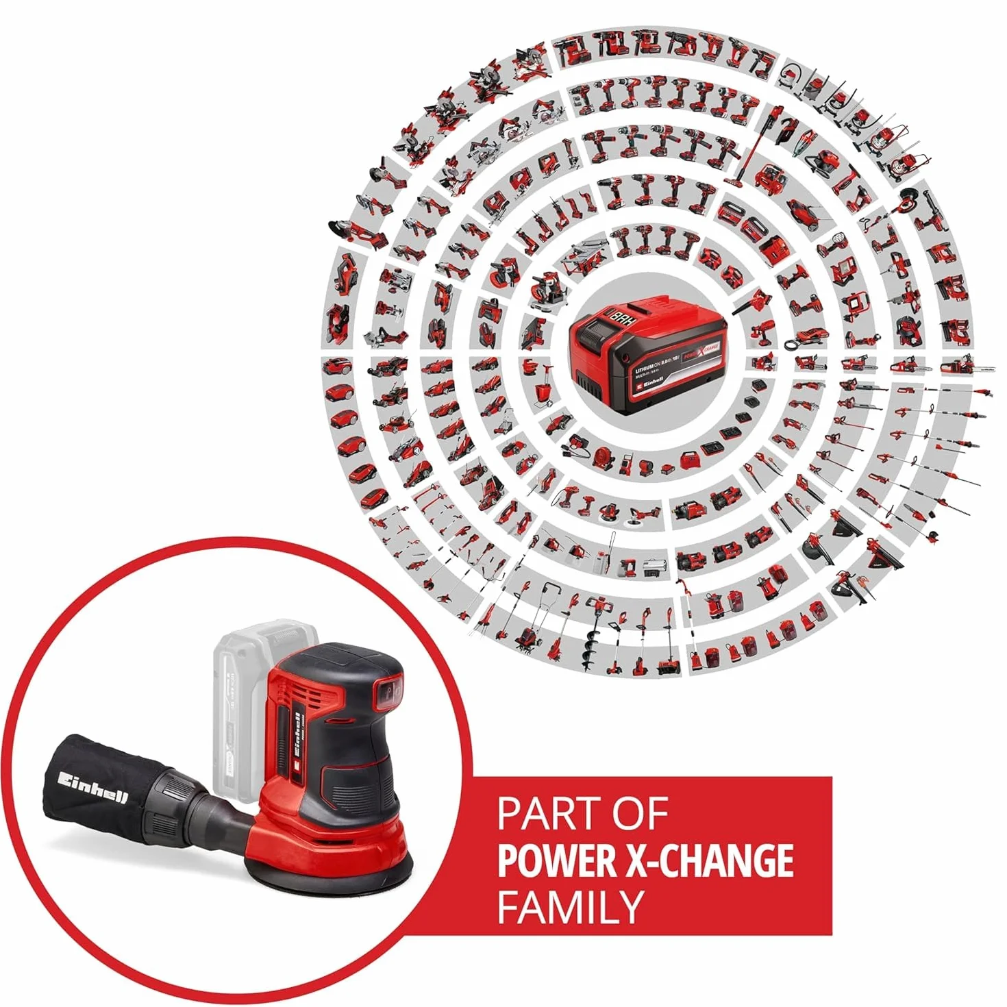 Einhell Akumulatorowa szlifierka mimośrodowa TE-RS 18 Li Solo Power X-Change (Li-ion, 18 V, tarcza szlifierska Ø 125 mm, uchwyt Softgrip, w tym 1 x papier ścierny, bez akumulatora i ładowarki)
