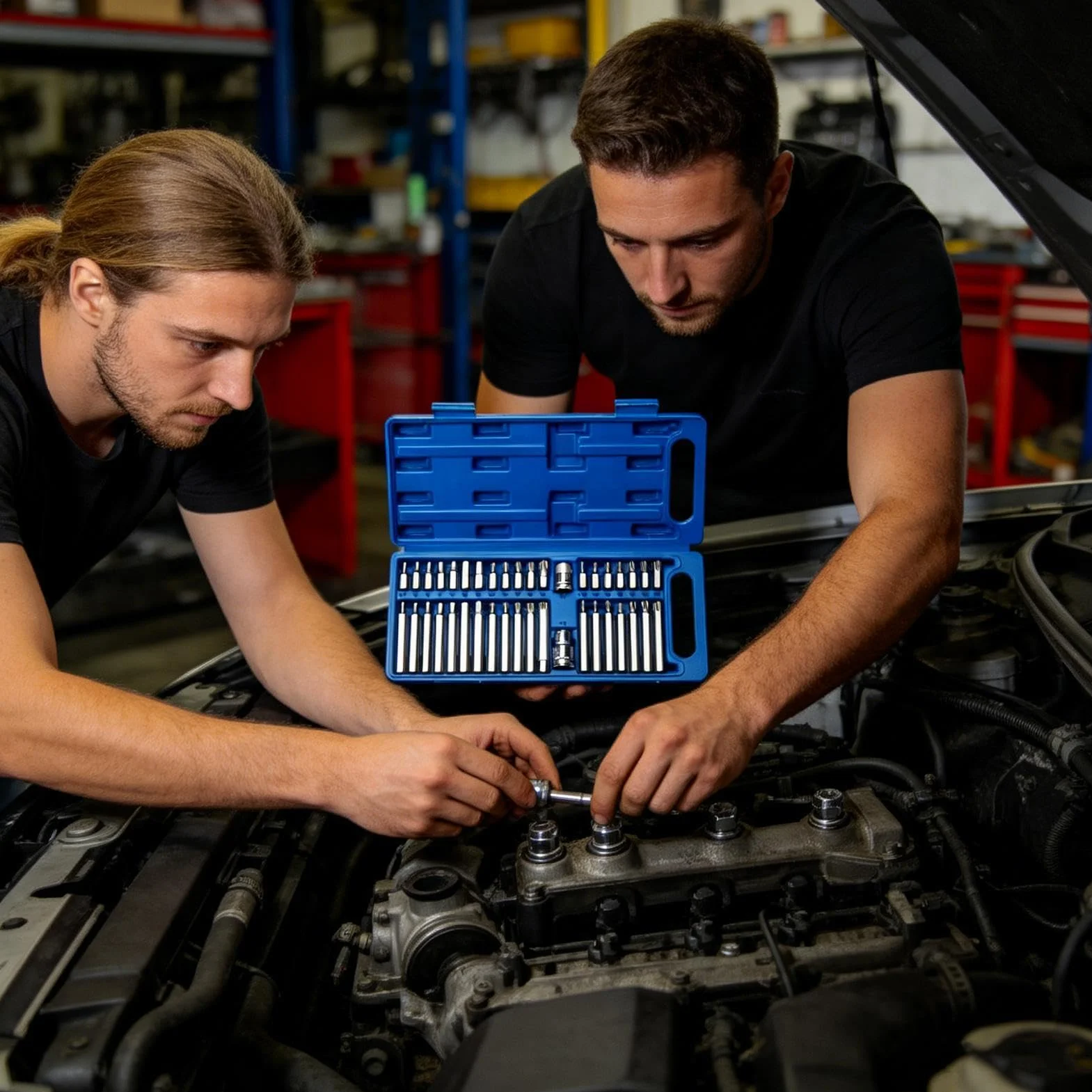 Zestaw nasadek 3/8 Wytrzymałe narzędzia ręczne spline i hex | 40-elementowy Zestaw Nasadek Bitowych z Napędem Momentowym Do Motoryzacji, Samochodów, Ciężarówek, Motocykli, Silników,