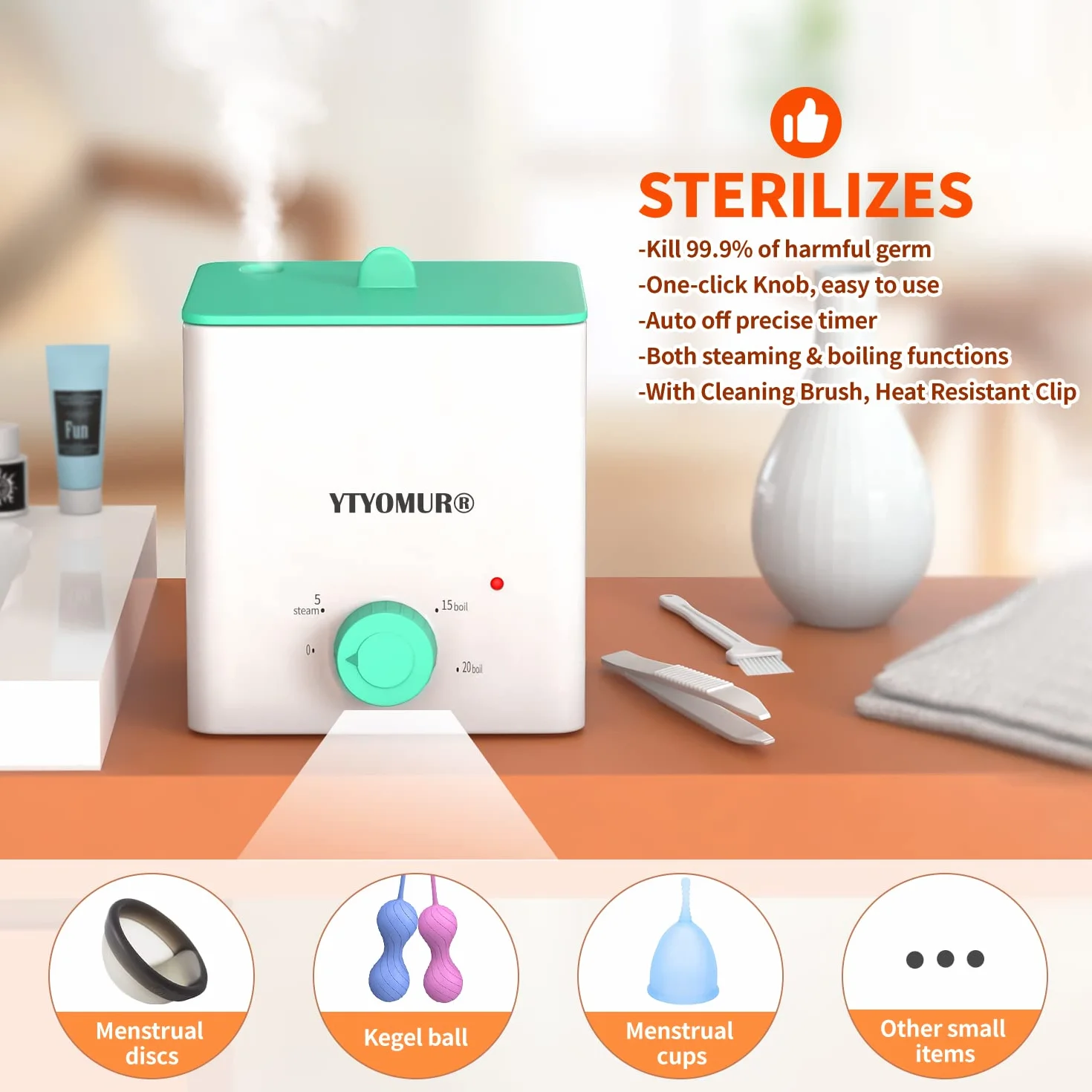 Sterylizator do kubeczków menstruacyjnych 2 w 1, gotowanie i parowanie, zielony