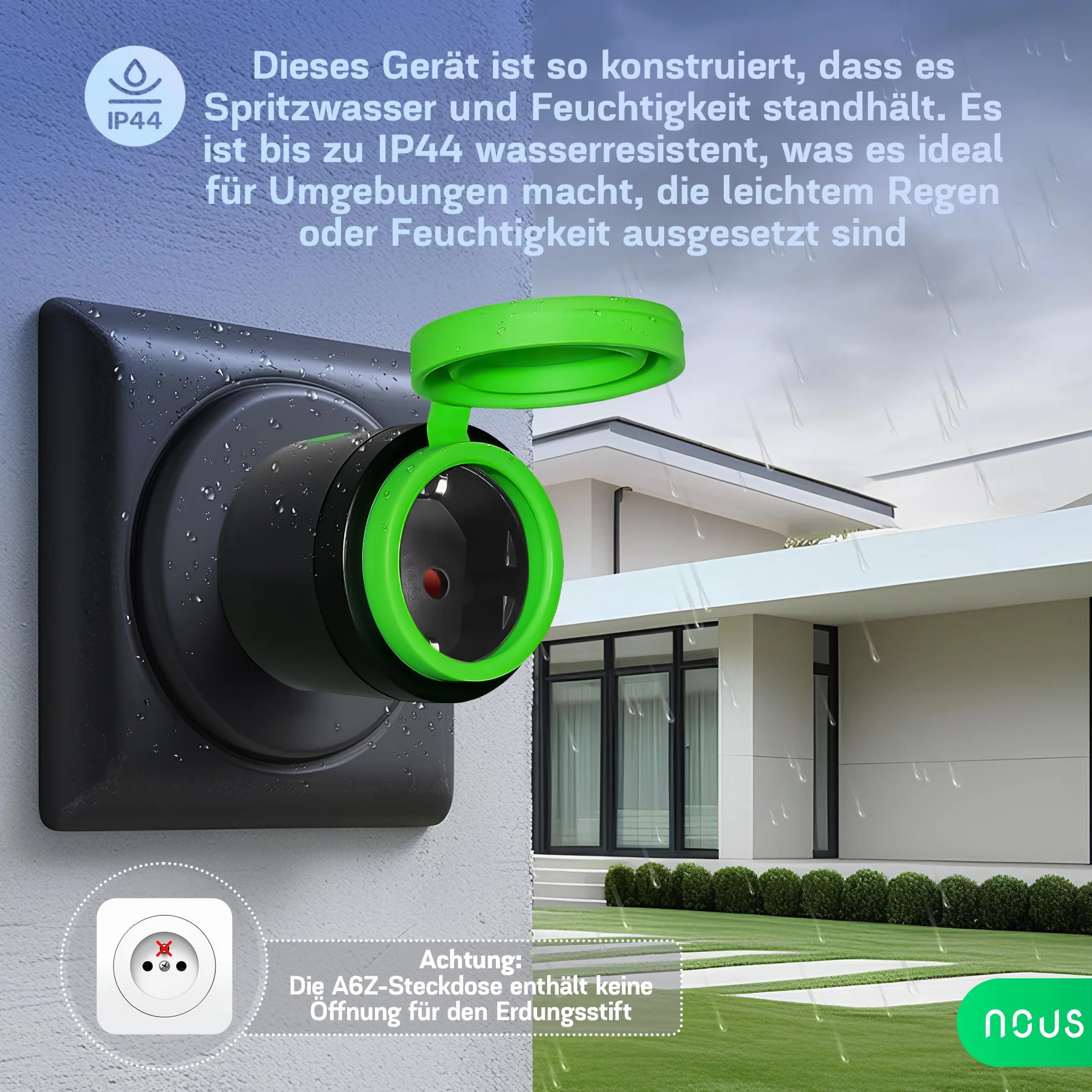 NOUS Zigbee inteligentne gniazdko zewnętrzne, IP44, inteligentne gniazdko z pomiarem zużycia, kompatybilne z akcesoriami Alexa, urządzeniami Smart Home, Google Home, Smart Life, 2MQTT, 16 A