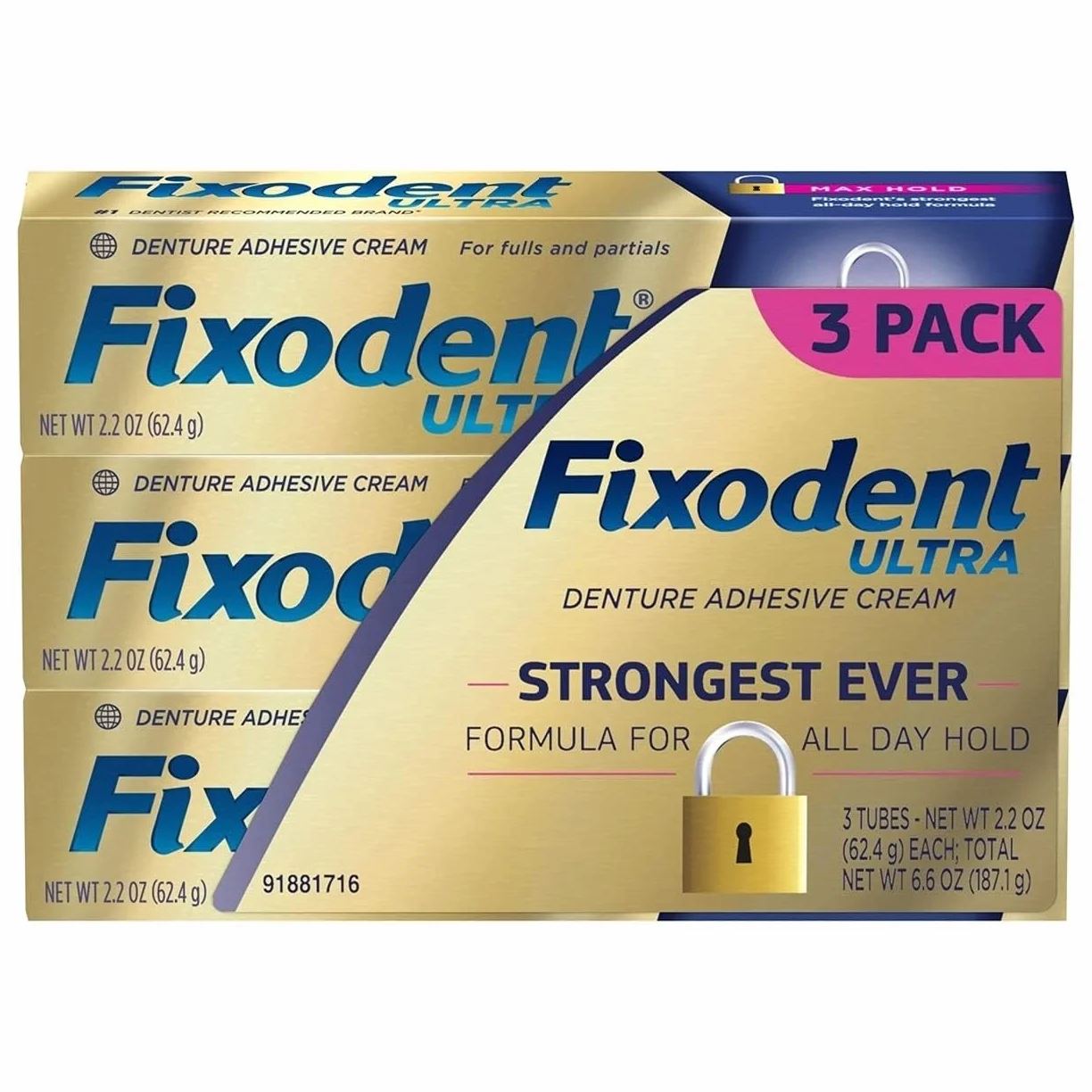 Fixodent Ultra Max Hold dentystyczny klej do zębów, 62,4 g, opakowanie 3 szt