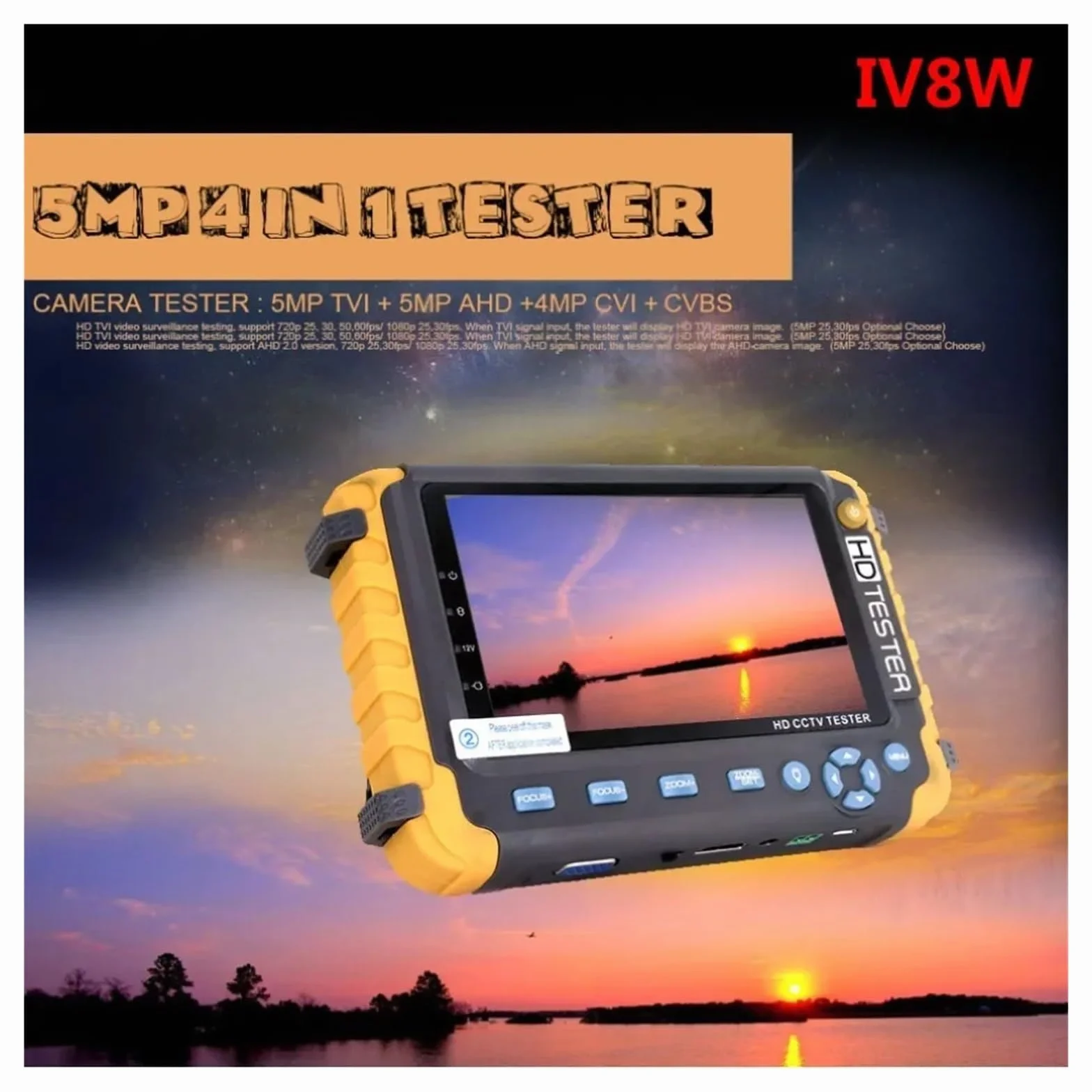Tester CCTV, IV8W 5-calowy tester CCTV Monitor 8MP TVI AHD CVI CVBS Tester kamer bezpieczeństwa Obsługa wejścia PTZ VGA(5inch)