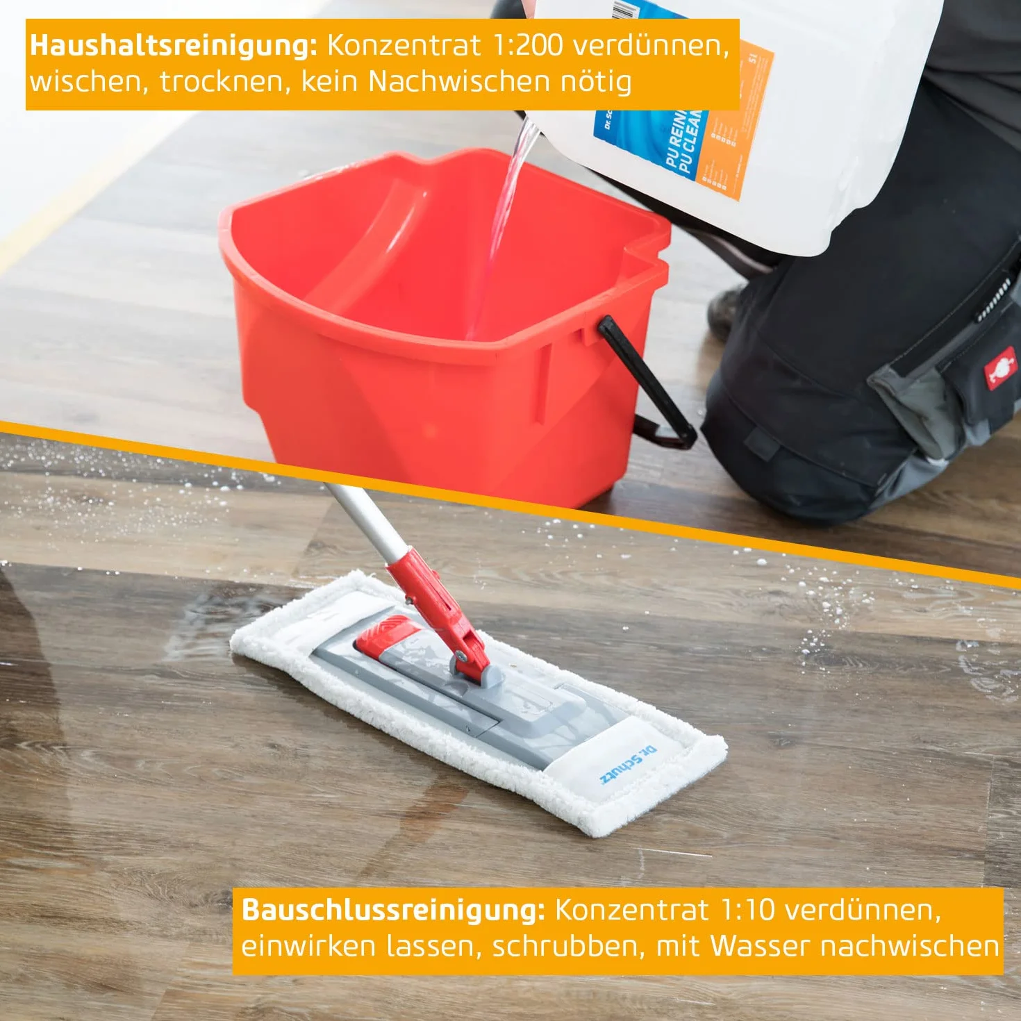 Dr. Schutz Środek do czyszczenia podłóg z poliuretanu, 750 ml, do winylu, PCW i designerskich podłóg, skuteczny koncentrat czyszczący