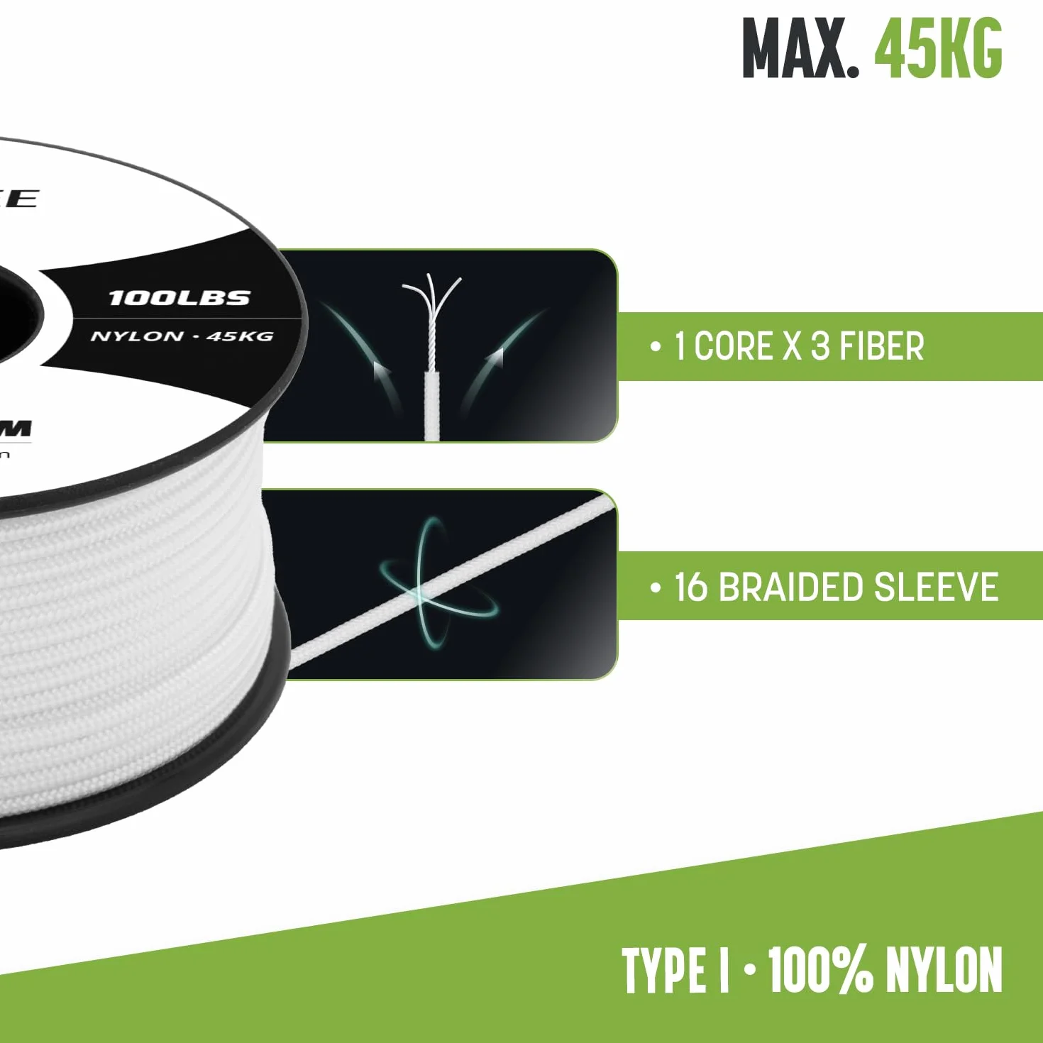 Brotree Paracord 2mm 30M 100% Lina Nylonowa 1-żyłowa Sznurek do Zewnątrz, Rzemieślnicze, Kemping - Obciążenie Niszczące 45kg (Biały)