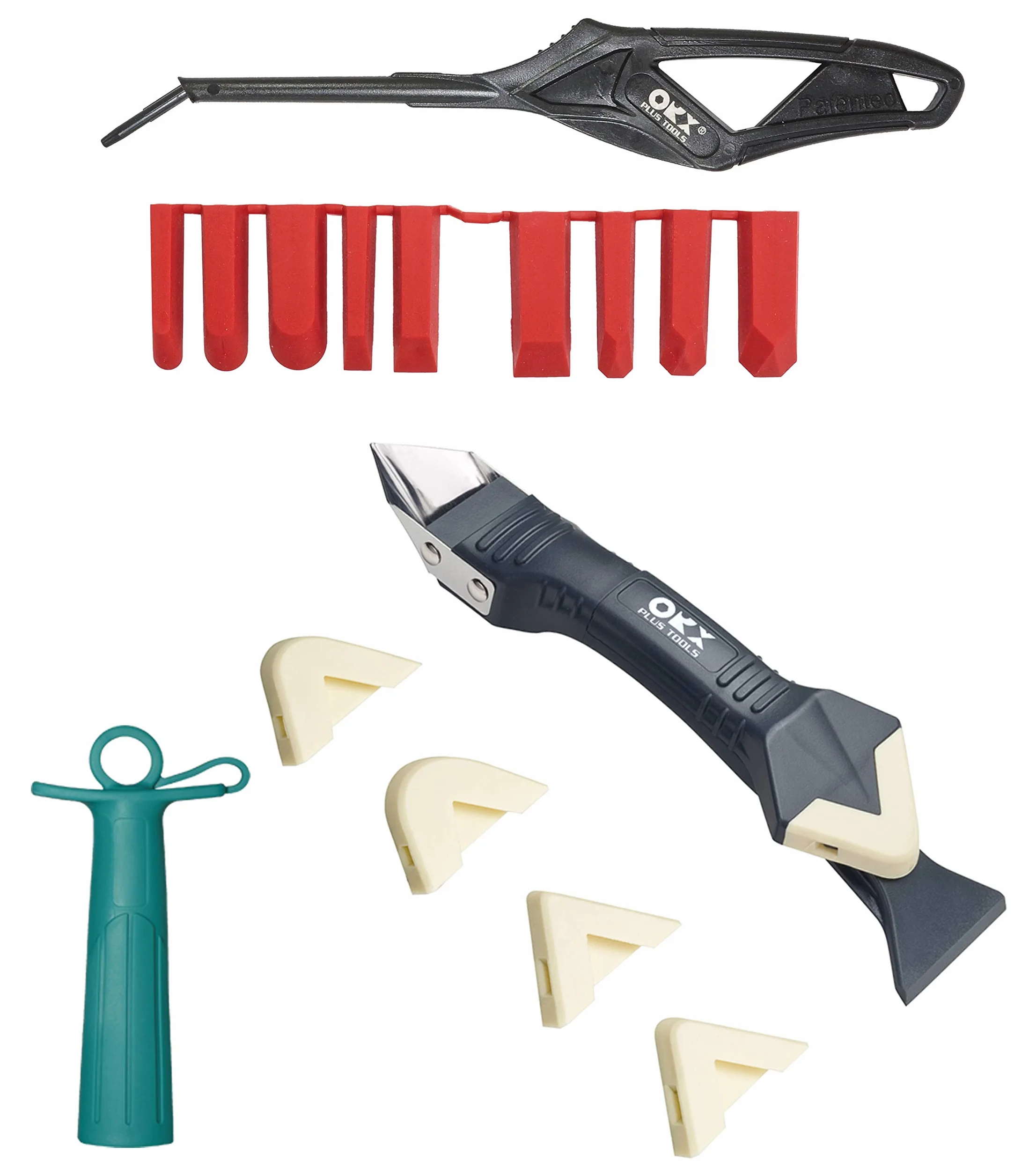 ORXPLUS TOOLS Narzędzia do uszczelniania silikonem 3 w 1, zestaw narzędzi wykończeniowych w 9 rozmiarach, zaślepka uszczelniająca, 5 podkładek (różne rozmiary), świetne narzędzia do kuchni, łazienki