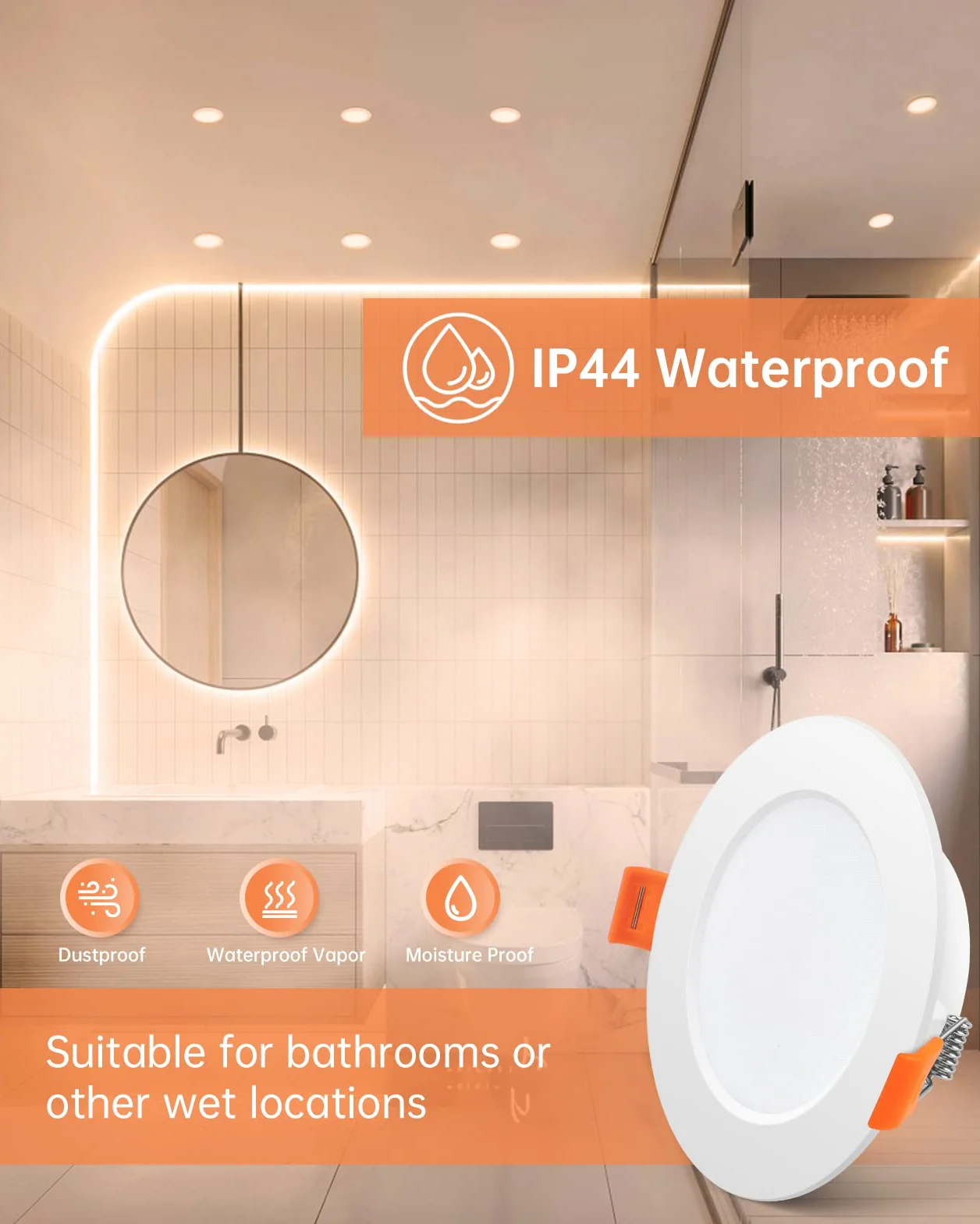 Tomosu LED reflektor do zabudowy 230V płaski, LED Spot 5W 450LM, IP44 lampy do zabudowy do łazienki, ciepła biel 2700K, średnica otworu Ø75-90mm, sufitowe reflektory do salonu, kuchni, sypialni