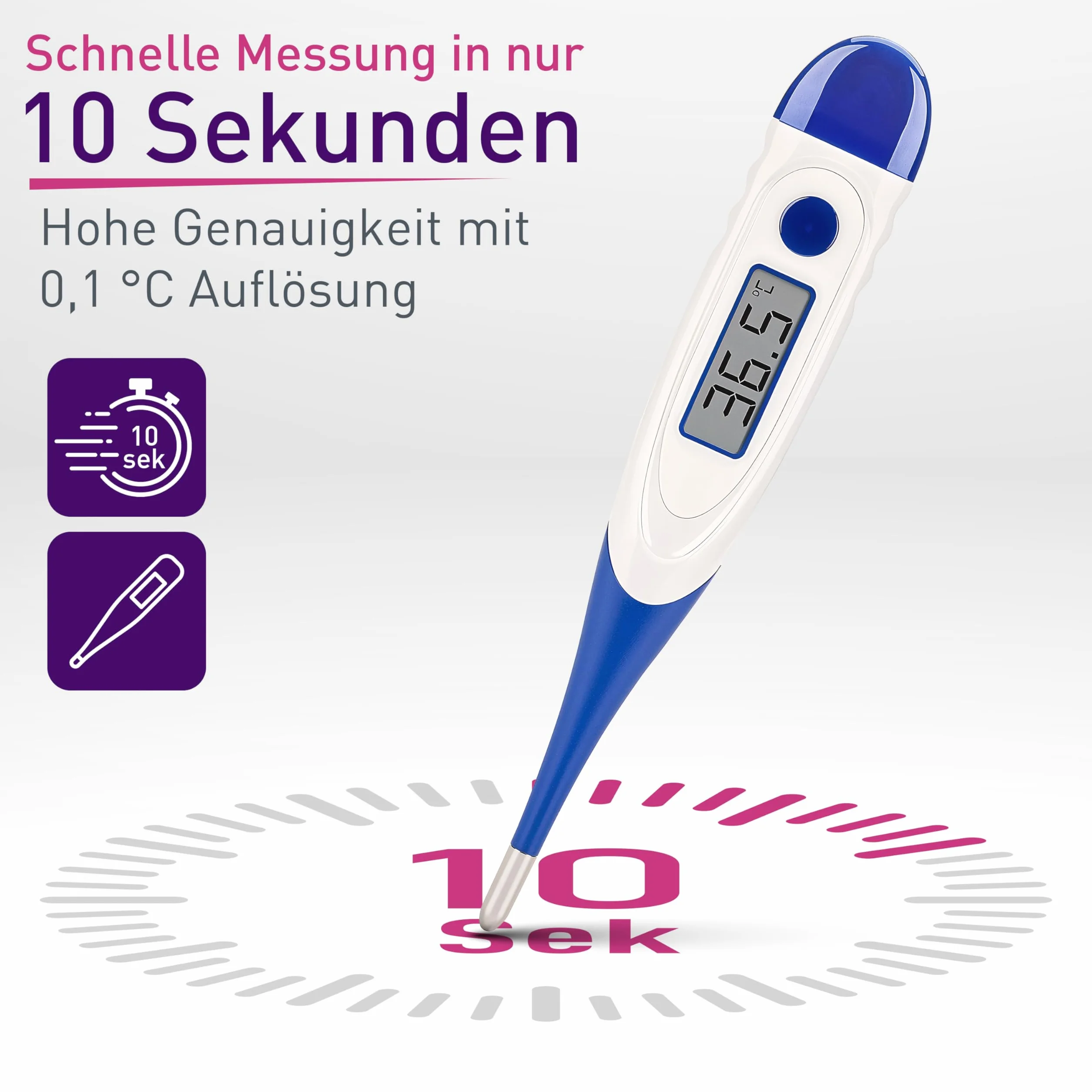 Scala SC 1501 Azur Flex Speed 10 sek. Termometr cyfrowy, gorączka ciała, dzieci i dorosłych, pomiar doustny nicy pachowej