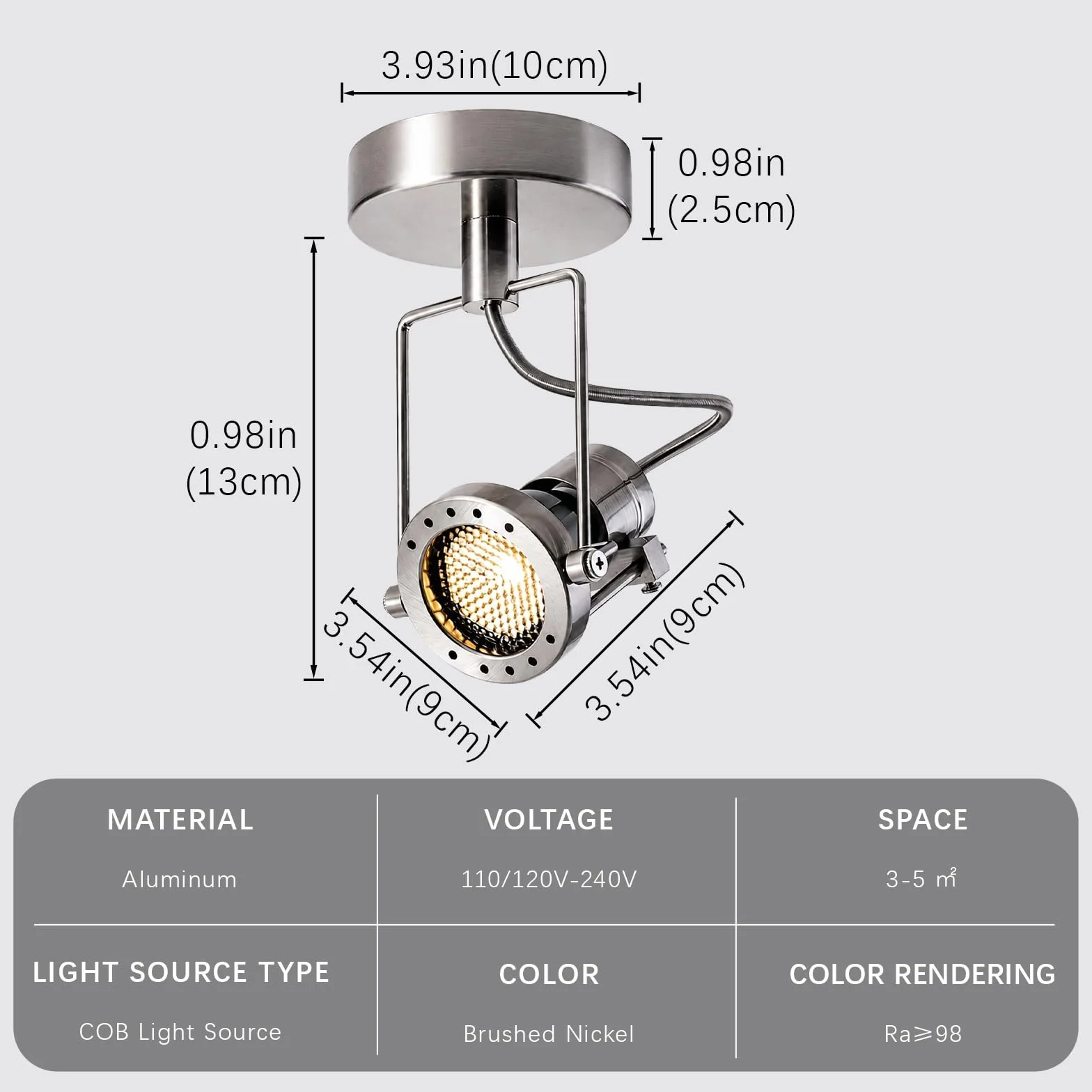 Jadssox Regulowany reflektor sufitowy LED Lampa punktowa, wykończenie szczotkowanego niklu, Reflektory kierunkowe 7 W 3000 K Oświetlenie akcentujące do dekoracji ściennych, salonu, sypialni