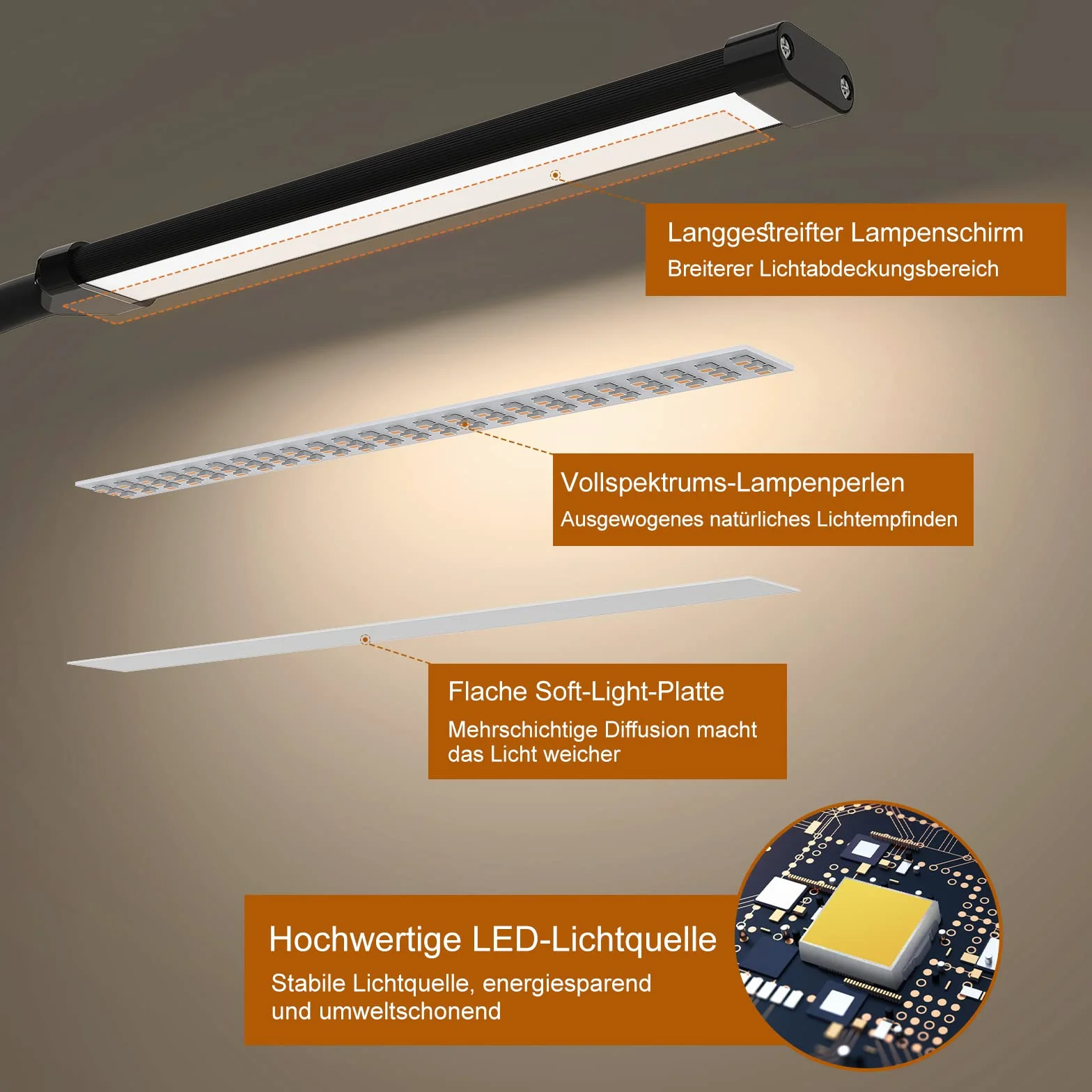 iZELL Lampa biurkowa LED 77 - ściemniana, 3 temperatury barwowe, 10 poziomów jasności, elastyczna gęsia szyja, ładowarka USB, czarny plastik