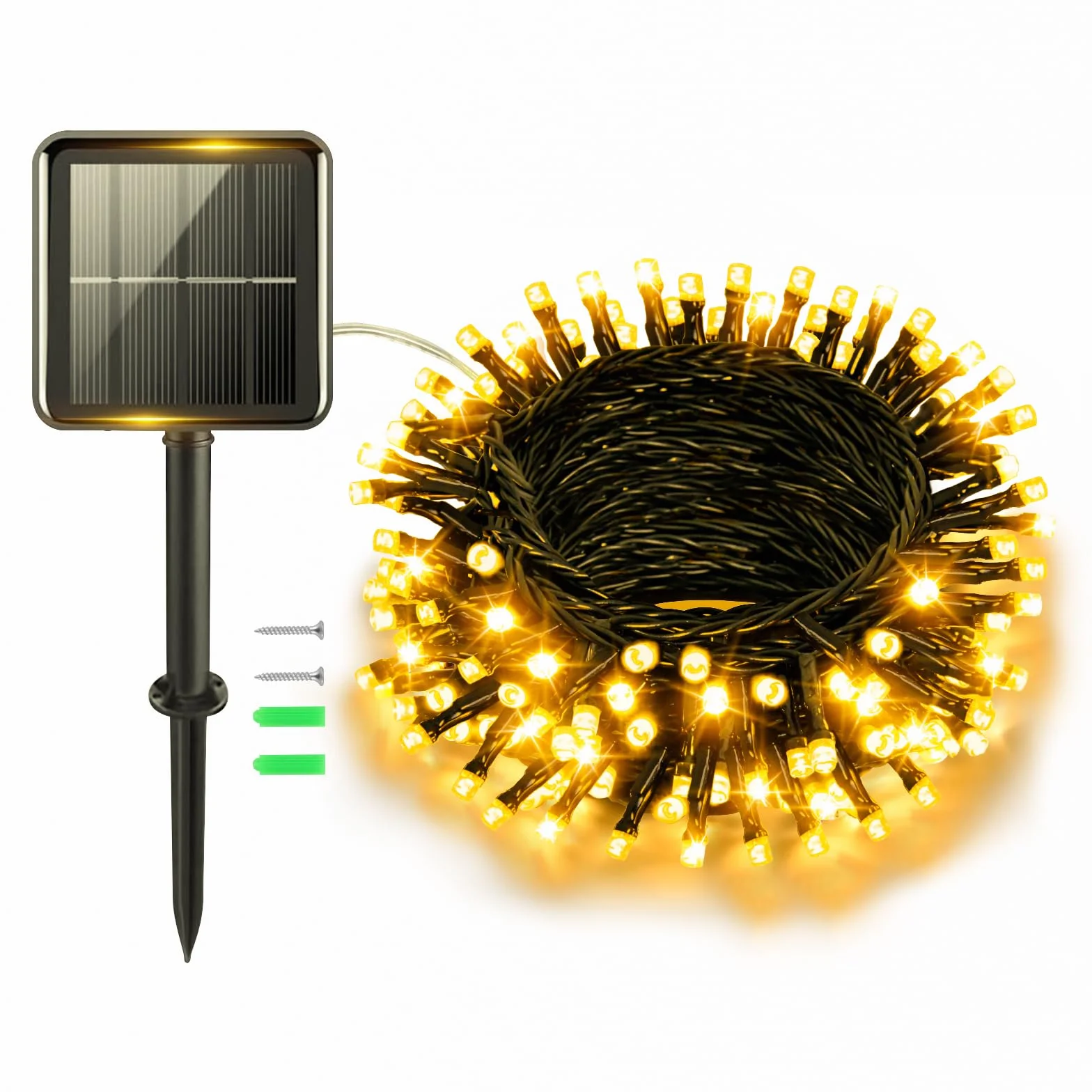cshare Solarny łańcuch świetlny do użytku na zewnątrz, 5 m, 50 diod LED, odporny na warunki atmosferyczne, 8 trybów, wodoszczelność IP65, drut miedziany, łańcuch świetlny na zewnątrz, do ogrodu, na