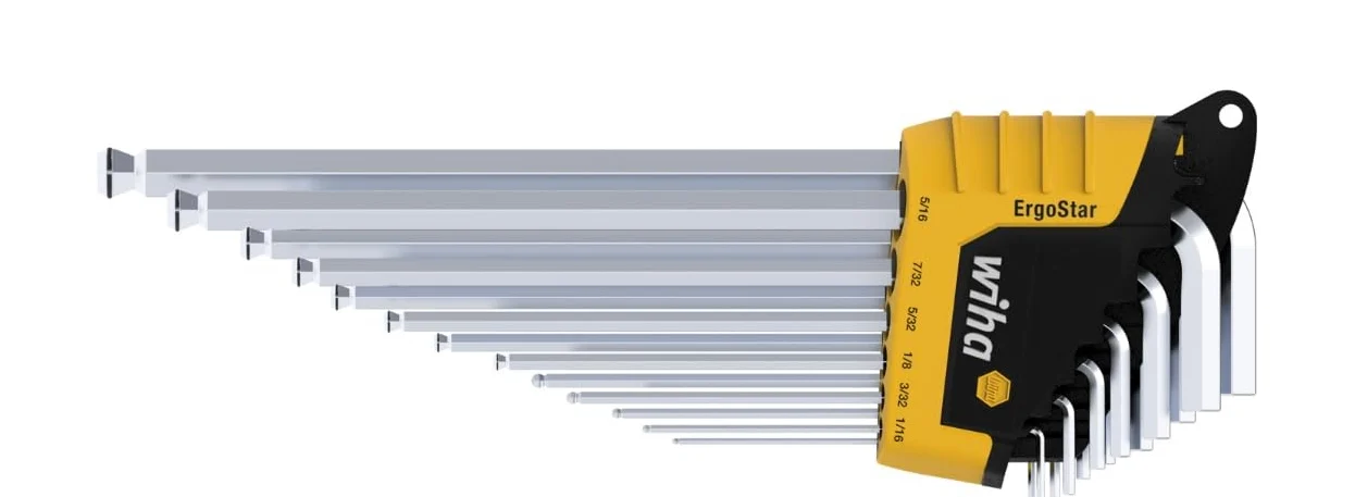 Wiha Zestaw kluczy Allen w uchwycie ErgoStar z kulistą główką sześciokątną MagicRing®, 13 sztuk, chromowane matowe, w wersji calowej (36521)