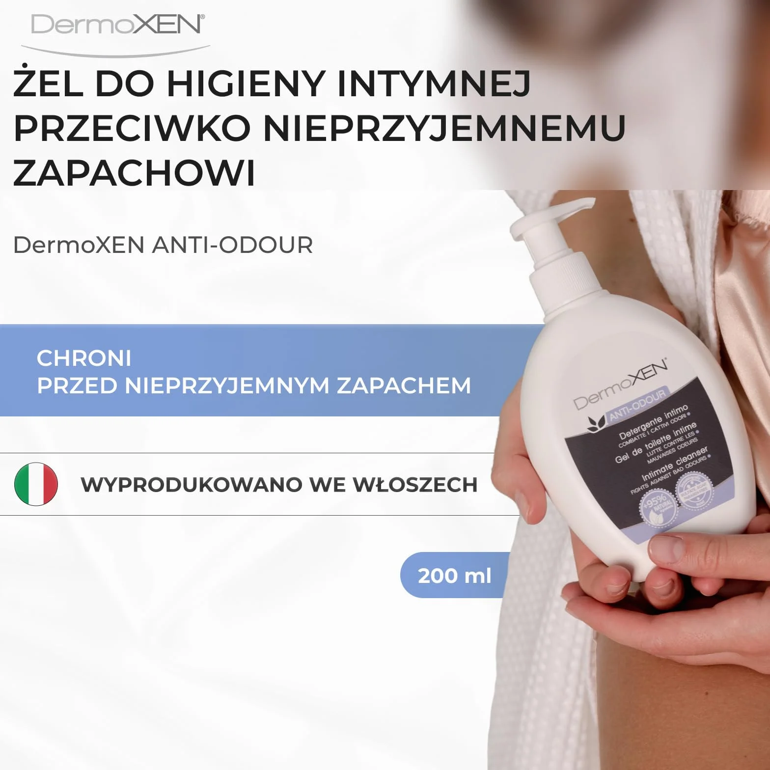 Dermoxen Detergent do bielizny dla kobiet przeciwzapachowych na Candida, miesiączkę i nietrzymanie moczu. Włókna prebiotyczne i melisy przeciwko nieprzyjemnym zapachom intymnym. Bezpieczny w ciąży