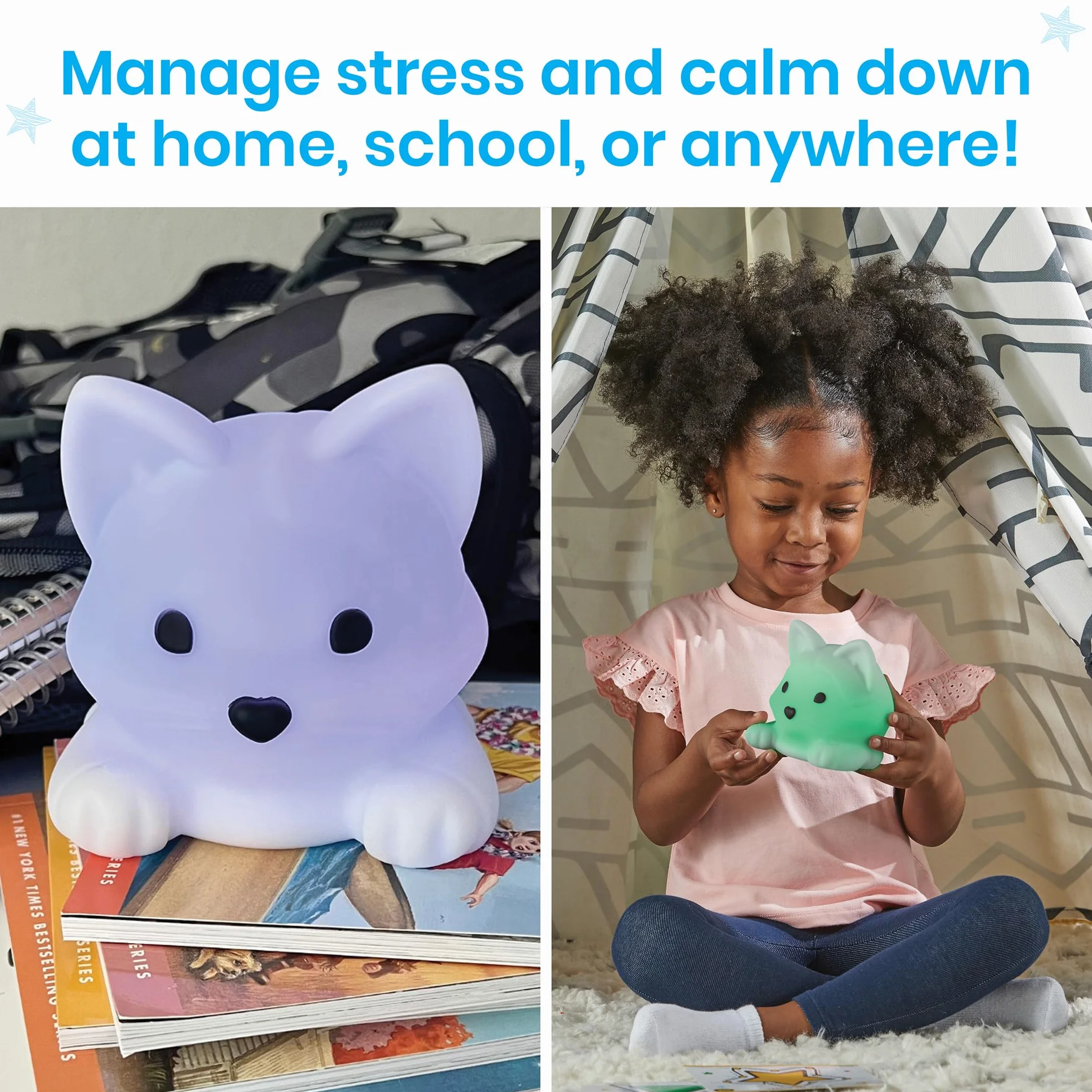 Learning Resources Kotek Luna The Calming Kitty, Nauka głębokiego oddychania, Lampka nocna w kształcie zwierzątka z możliwością ładowania, Łagodzenie lęku u dzieci, Uważność dla dzieci, 3+