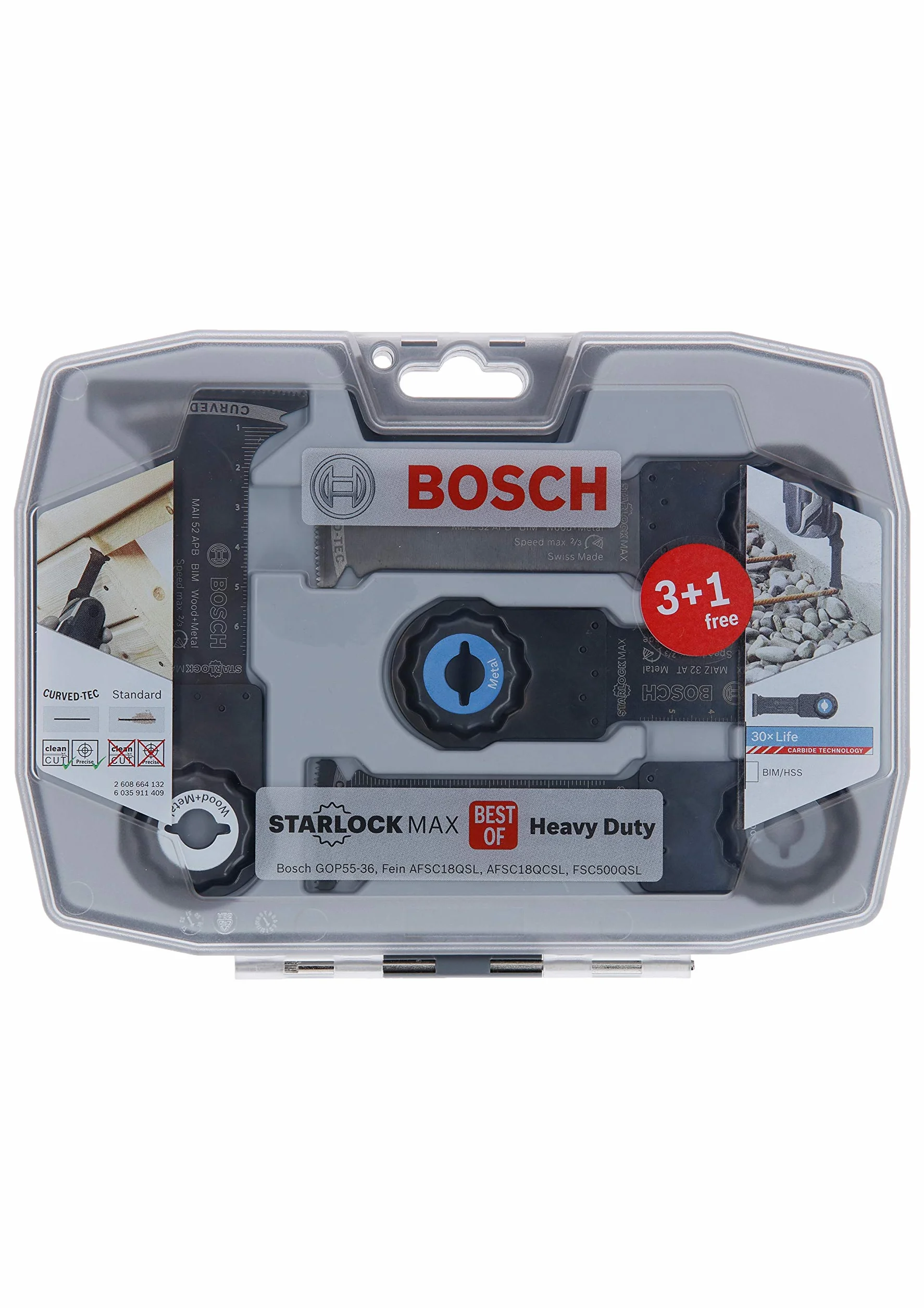 Bosch Professional 4-częściowy Brzeszczot do cięcia wgłębnego Starlock Best of Heavy Duty Set (do drewna i niehartowanego metalu, Starlock Max, osprzęt do narzędzia wielofunkcyjnego Multi-Cutter)