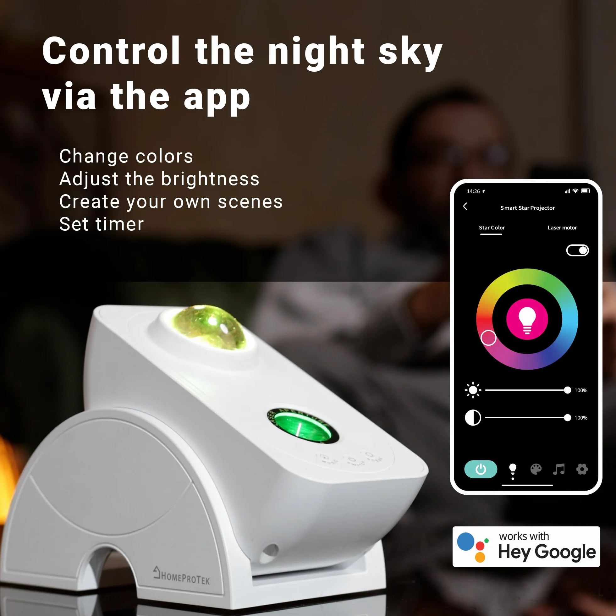 HOMEPROTEK Projektor galaktyki, projektor gwiaździstego nieba - inteligentny sterowany aplikacją Galaxy projektor obrotowy 90 stopni Hey Google i Alexa kompatybilny z lampą projektora galaktyki