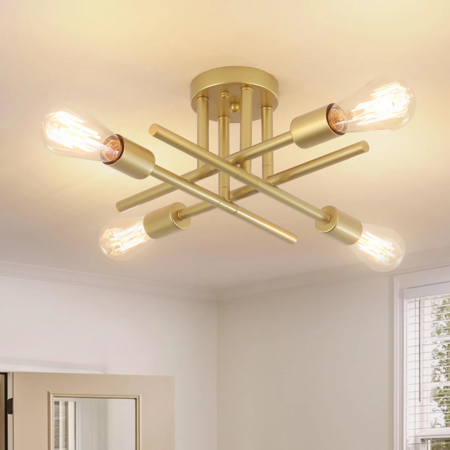 Nowoczesne złote lampy sufitowe, vintage złote sufity, przemysłowa lampa sufitowa z 4 światłami do salonu, sypialni, przedpokoju