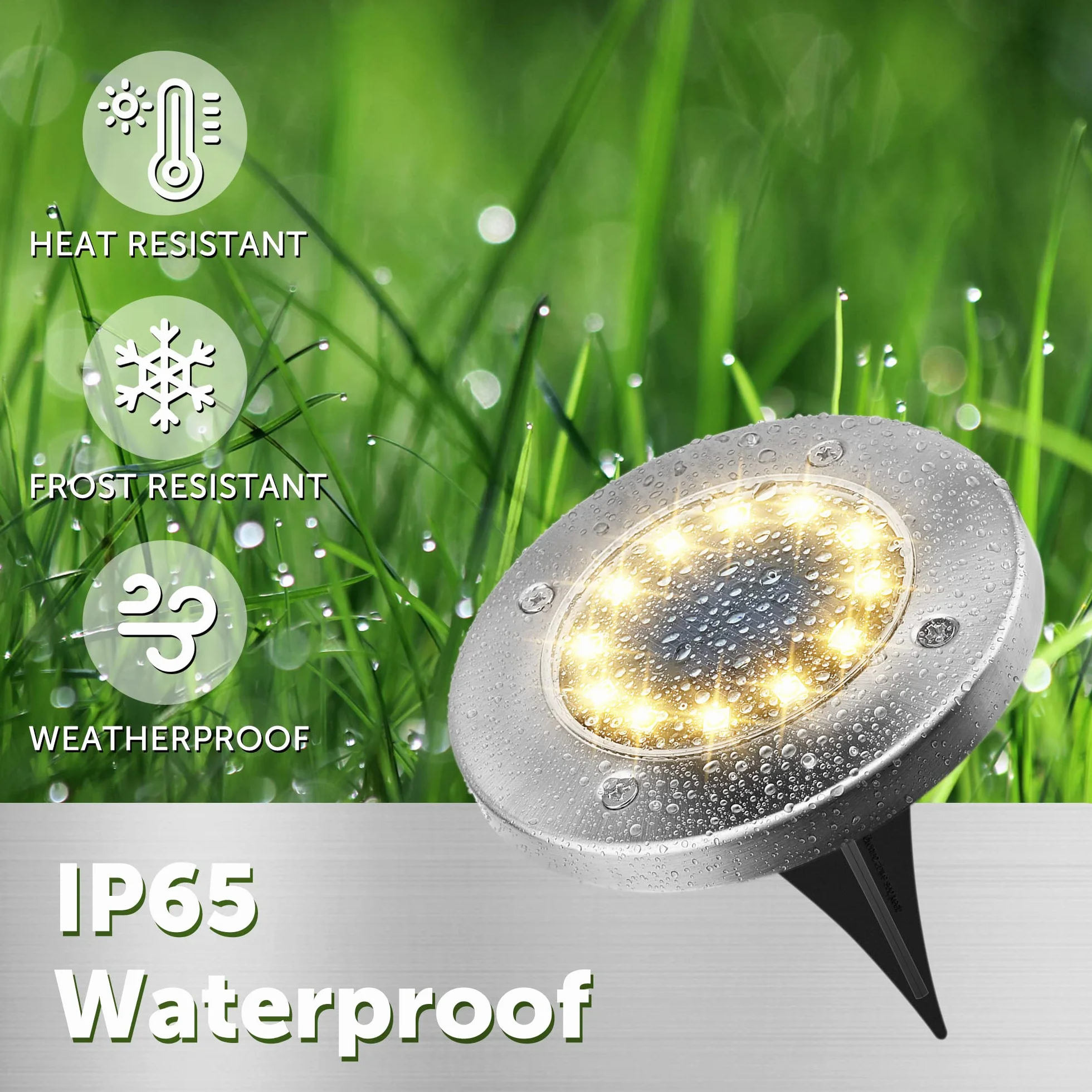 Solpex Zestaw 8 sztuk solarnych lamp gruntowych do ogrodu, 12 diod LED, Ciepła biel, ze stali nierdzewnej, wodoszczelne, na taras, trawnik, podwórko, chodnik