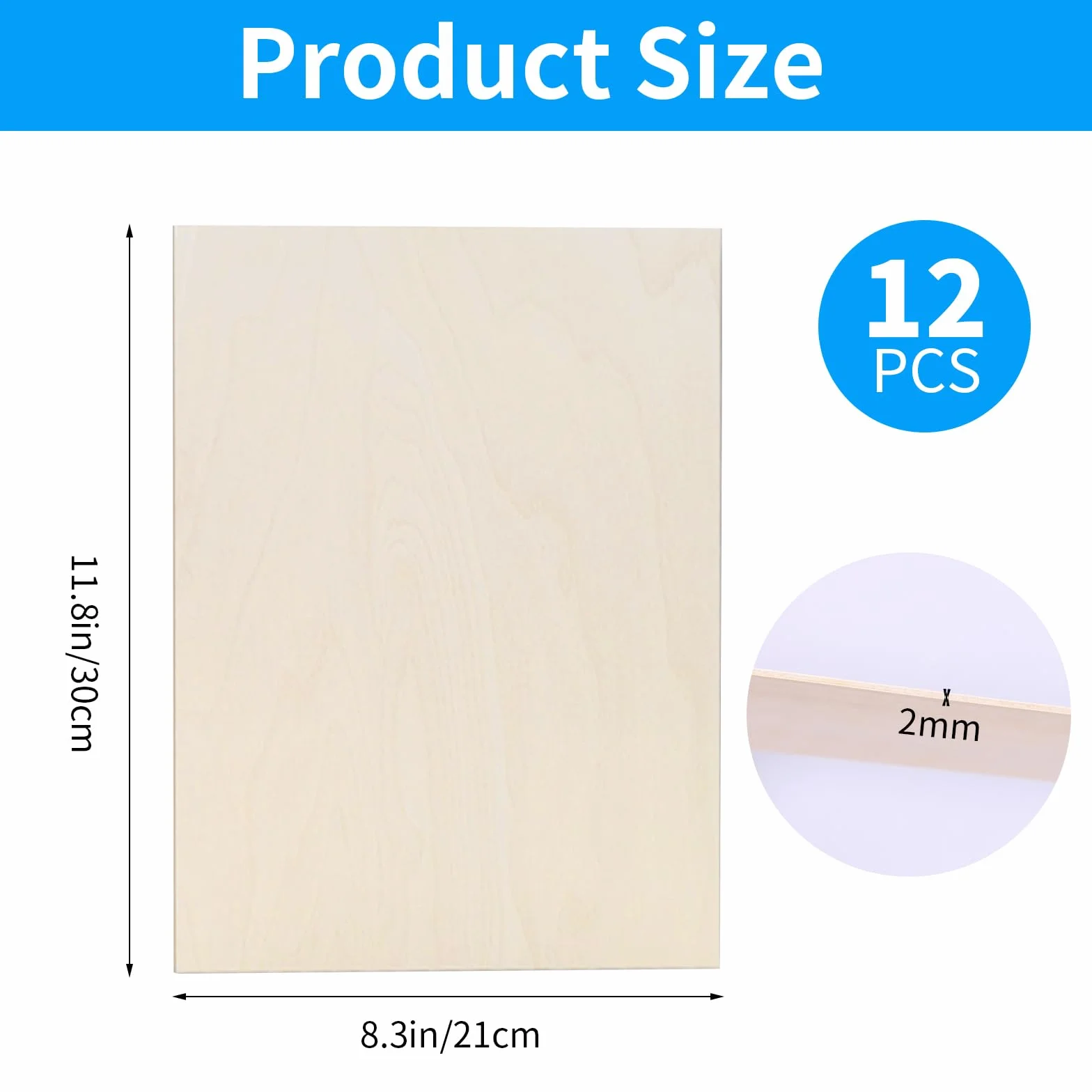 12 Sztuk Sklejki A4 2mm, 30 x 21 cm Płyty Drewniane do Rękodzieła, Modelarstwa, Wypalania w Drewnie, Laserowego Cięcia, Malowania, Grawerowania, DIY, Dekoracji (12, 2mm)