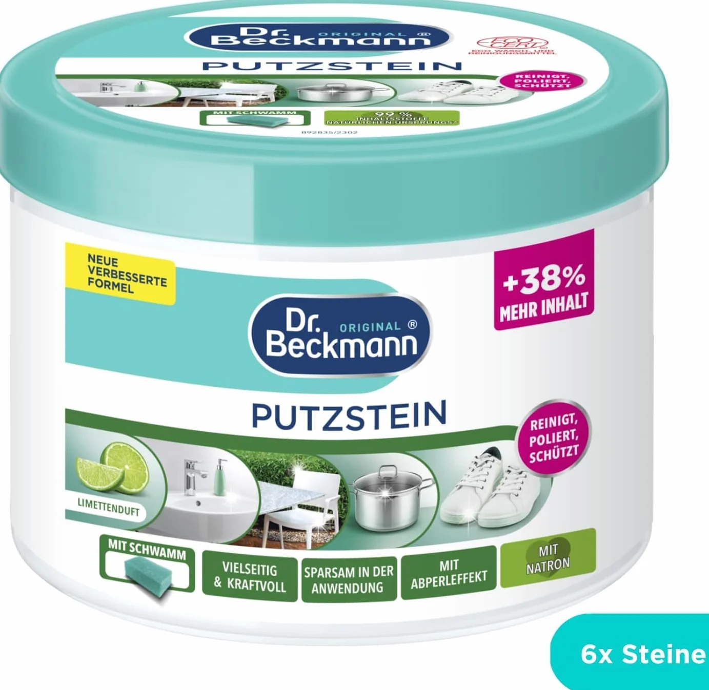 Dr. Beckmann Putzstein Uniwersalna pasta czyszcząca, środek czyszczący do całego gospodarstwa domowego w zestawi gąbka do czyszczenia, 550 g