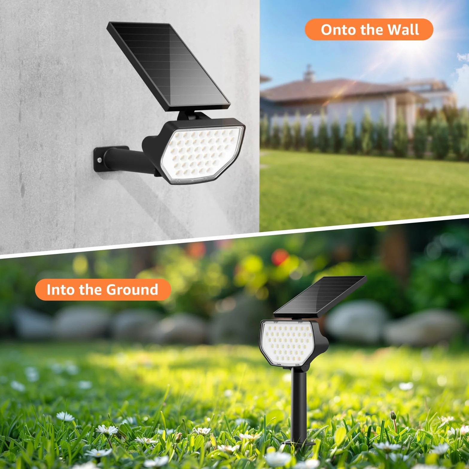Lepro Zestaw 4 zewnętrznych lamp solarnych, mocny zewnętrzny reflektor solarny, wodoodporny zewnętrzny reflektor solarny IP65, zimne światło, regulowany 135°, do ogrodu, na ścieżki, garaż i taras