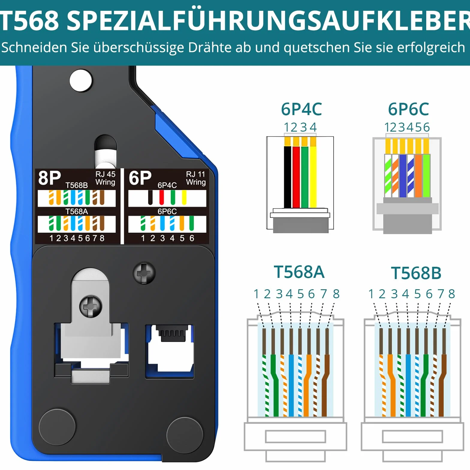 Zestaw narzędzi do zaciskania RJ45, zaciskarka 3 w 1, striptizerka, tester kabli do CAT5, Cat5e, CAT6, Cat6A 8P+6P, narzędzie do zaciskania przelotowego Ethernet z 50 szt. złączami RJ45 Cat6 i
