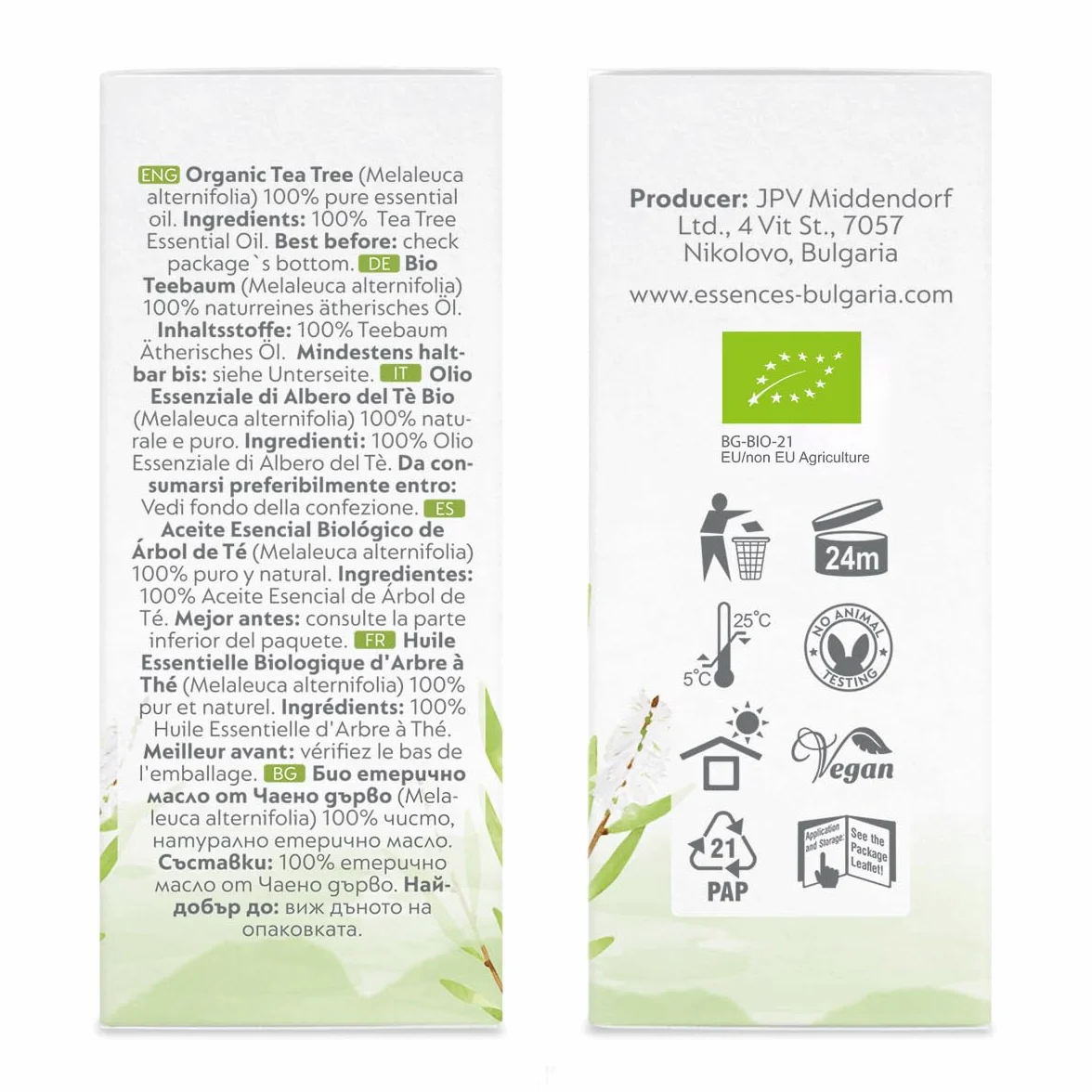 Essences Bułgaria Organiczny Olejek Eteryczny z Drzewa Herbacianego 15ml | Melaleuca alternifolia | 100% Czysty i Naturalny | Nierozcieńczony | Klasa Terapeutyczna | Aromaterapia | Kosmetyki | Bez GMO