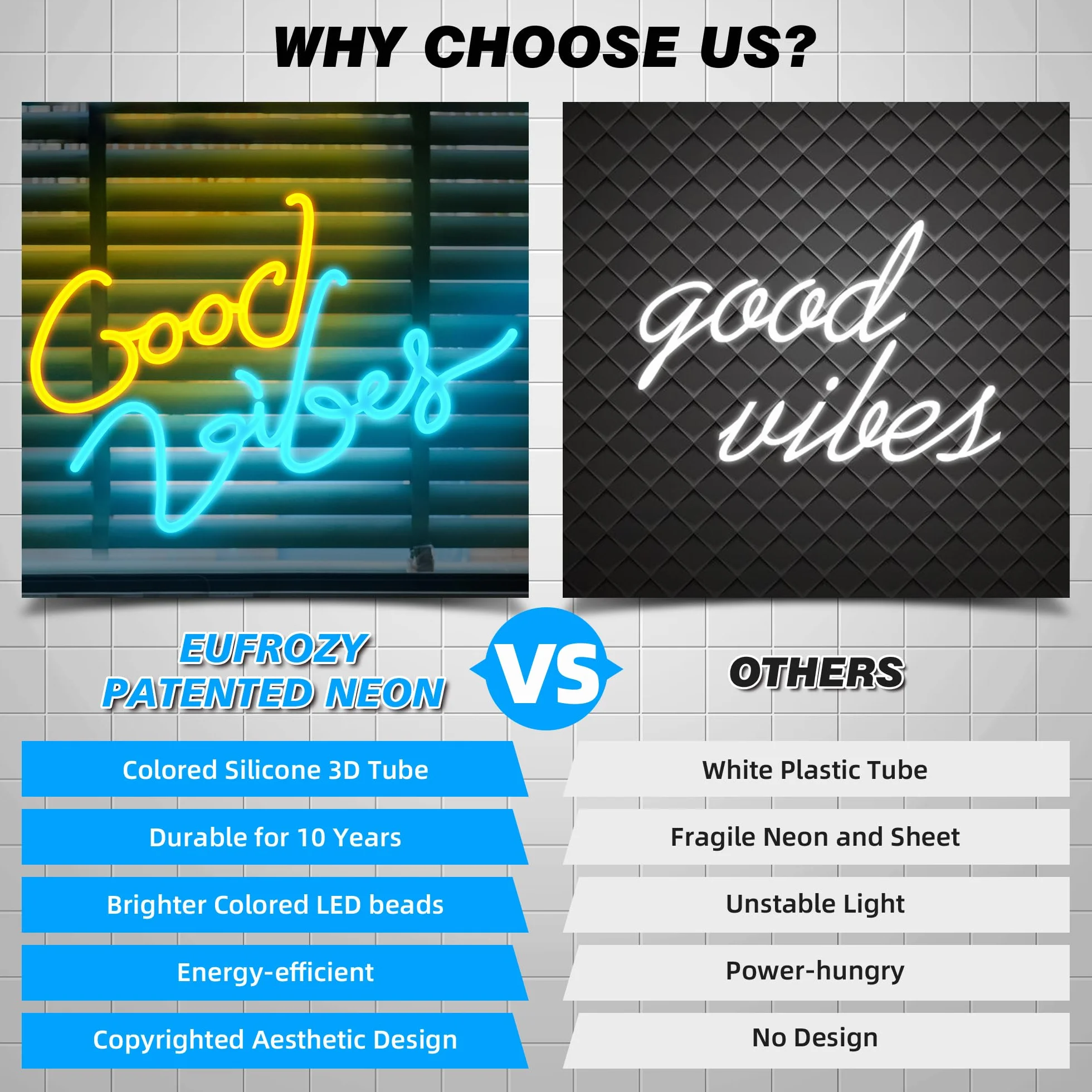 Eufrozy Neonowy znak świetlny Good Vibes, 43 x 28 cm, LED, napisana litera, sztuka ścienna, z przełącznikiem zasilanym przez USB, neonowa dekoracja do sypialni, baru, pubu, hotelu, klubu nocnego, na