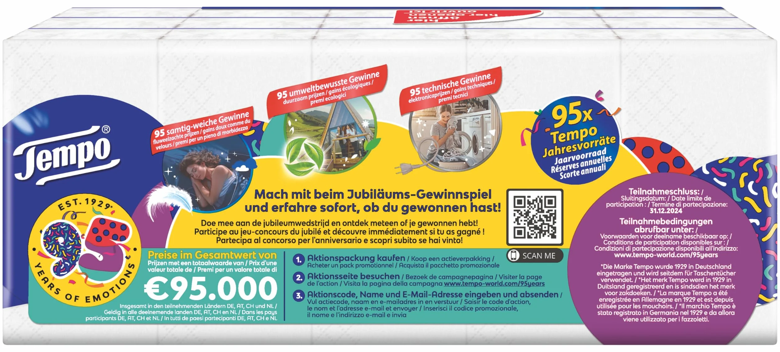 Tempo Oryginalne chusteczki higieniczne - Megapack - 20 opakowań po 15 opakowań x 10 chusteczek - bardzo mocne, miękkie chusteczki papierowe, można prać w pralce