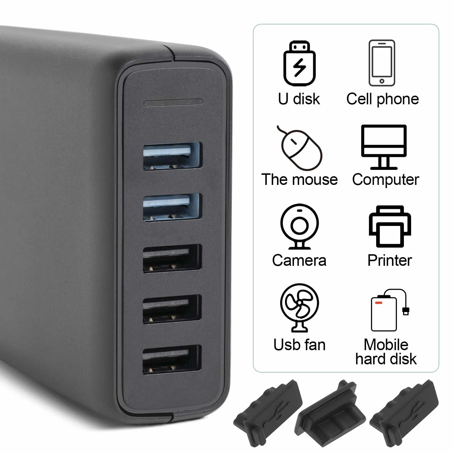 20 sztuk zatyczek ochronnych USB, zatyczki przeciwpyłowe typu USB-A, silikonowe, chronią każde złącze USB-A, zatyczki chroniące przed kurzem, nadają się do laptopów i komputerów stacjonarnych (czarne)