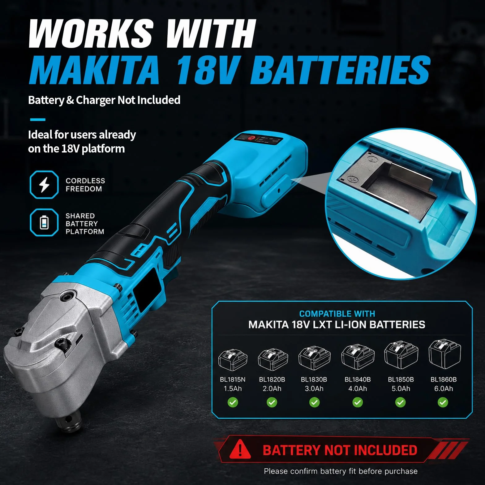 Akumulatorowa grzechotka 1/2" kompatybilna z akumulatorem Makita 18 V – klucz zapadkowy 280 Nm, maks. 1500 obr./min, bezprzewodowy śrubokręt z grzechotką z 5 kluczami nasadowymi do naprawy samochodów