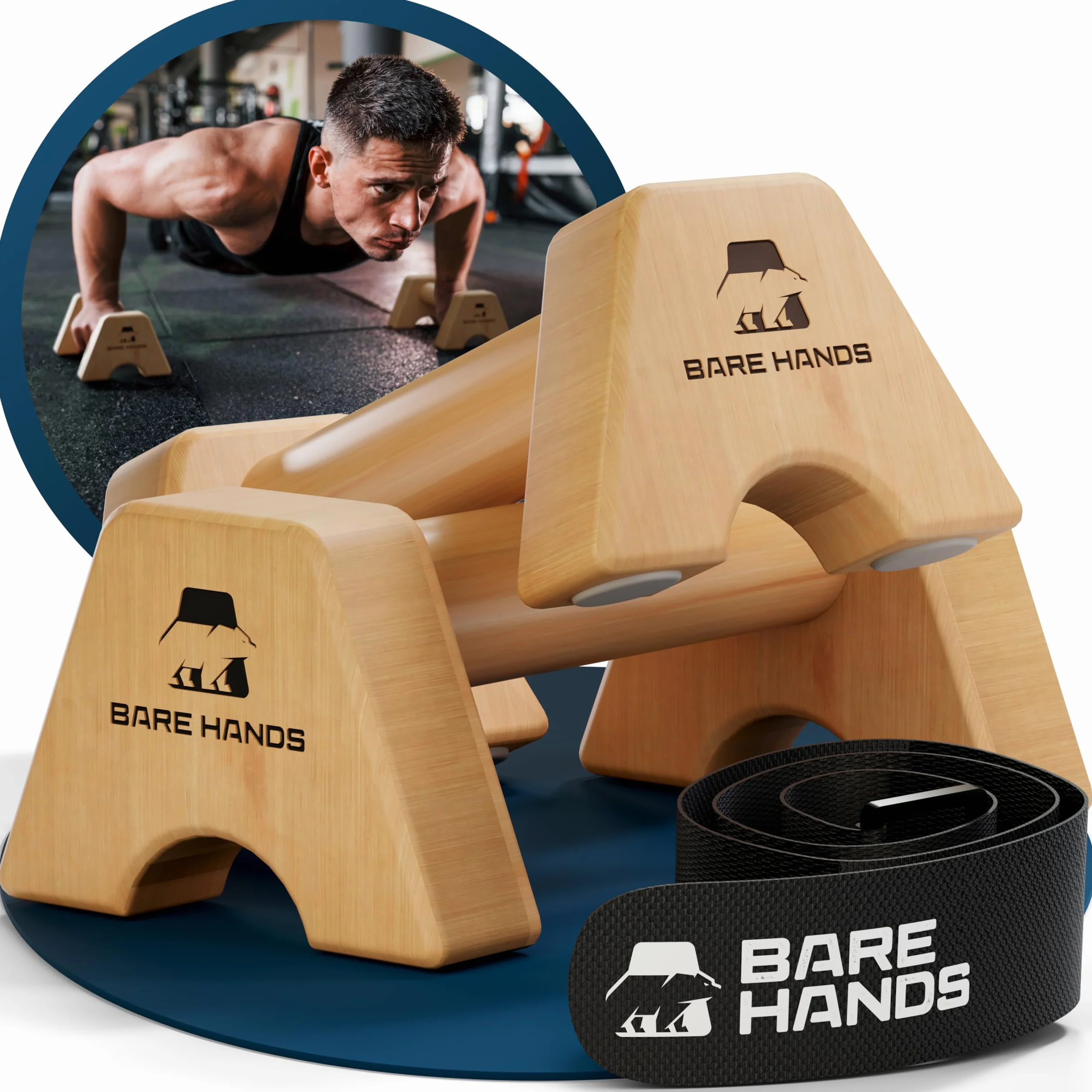 BARE HANDS Uchwyty do pompek – 2 x chroniące stawy i antypoślizgowe drewniane uchwyty do pompek – Calisthenics Equipment do użytku wewnątrz i na zewnątrz – idealne do stania na dłoni i pompek