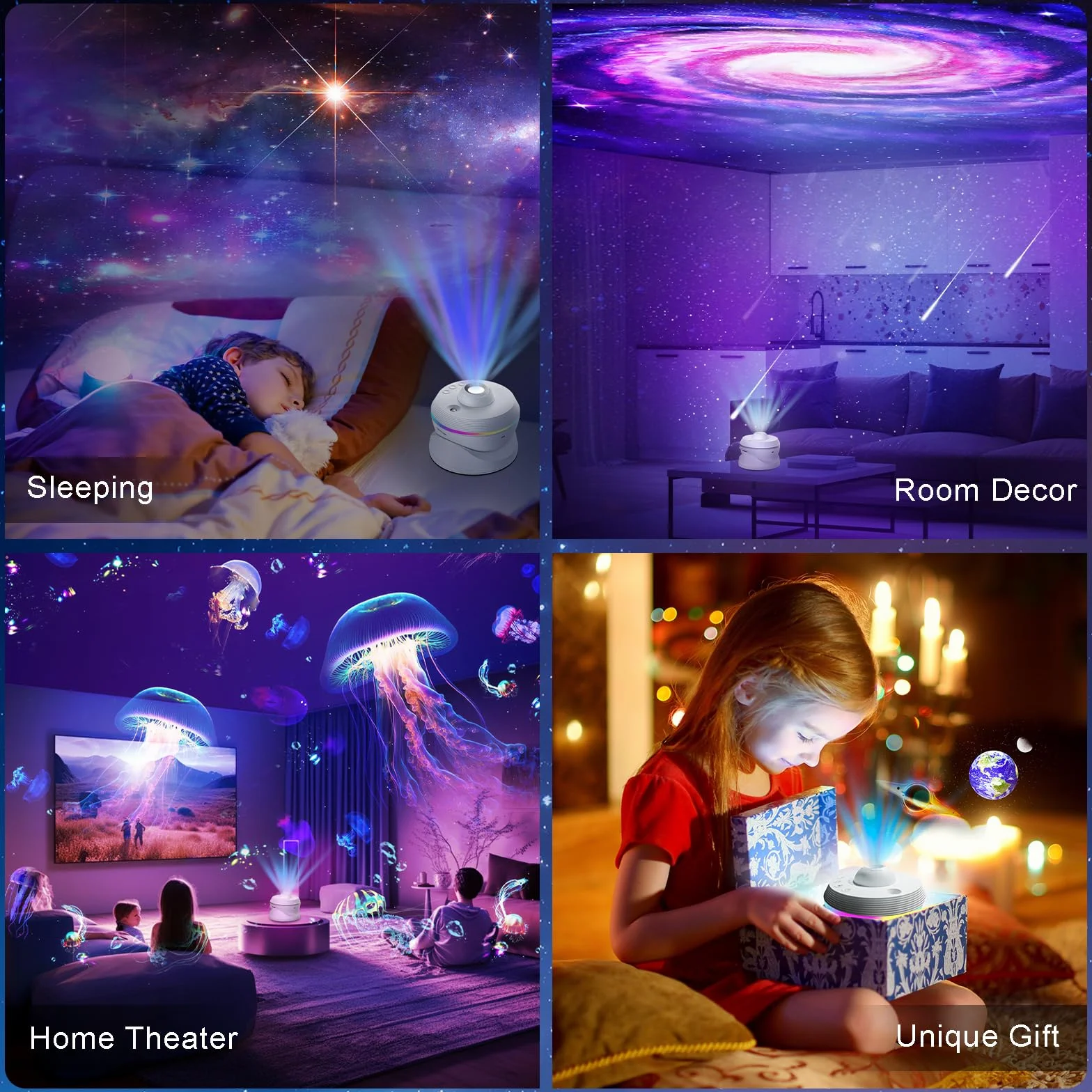 Astarama Projektor gwiaździstego nieba, projektor planetarium 4K HD, projektor galaktyki meteorytów, projektor światła gwiazdy. Realistyczna lampka nocna z timerem, dynamiczny meteor