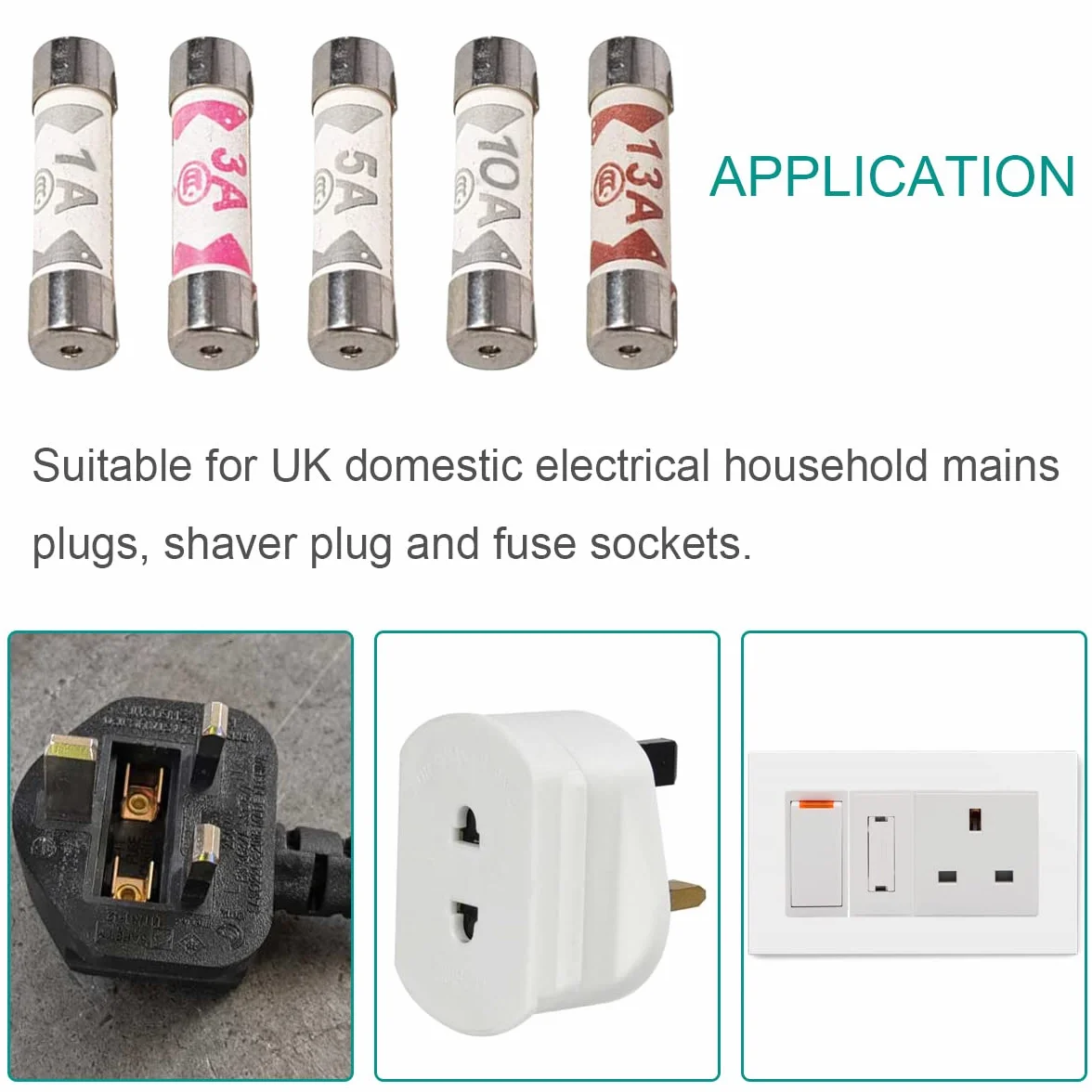 100 sztuk BS1362 bezpiecznik 3A 5A 10A 13A 1A amp 240V ceramiczne łączniki rurowe mieszane wtyczki domowe wtyczka UK Assortment Kit 6,3 x 25 mm 0,248 x 0,984 cala, 4 gniazda