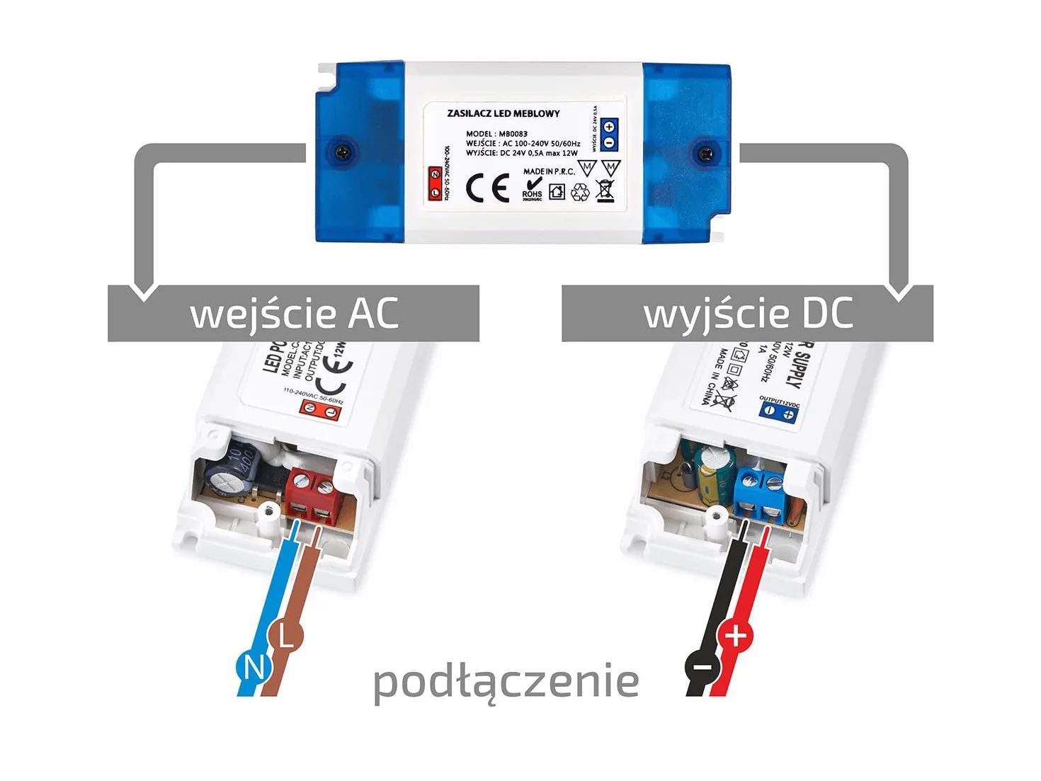 Zasilacz meblowy - Zasilacze LED - Zasilacz modułowy do oświetlenia LED - Zaawansowane funkcje bezpieczeństwa - Eaglerise 24V 12W 0.5A IP20-89x39x23mm