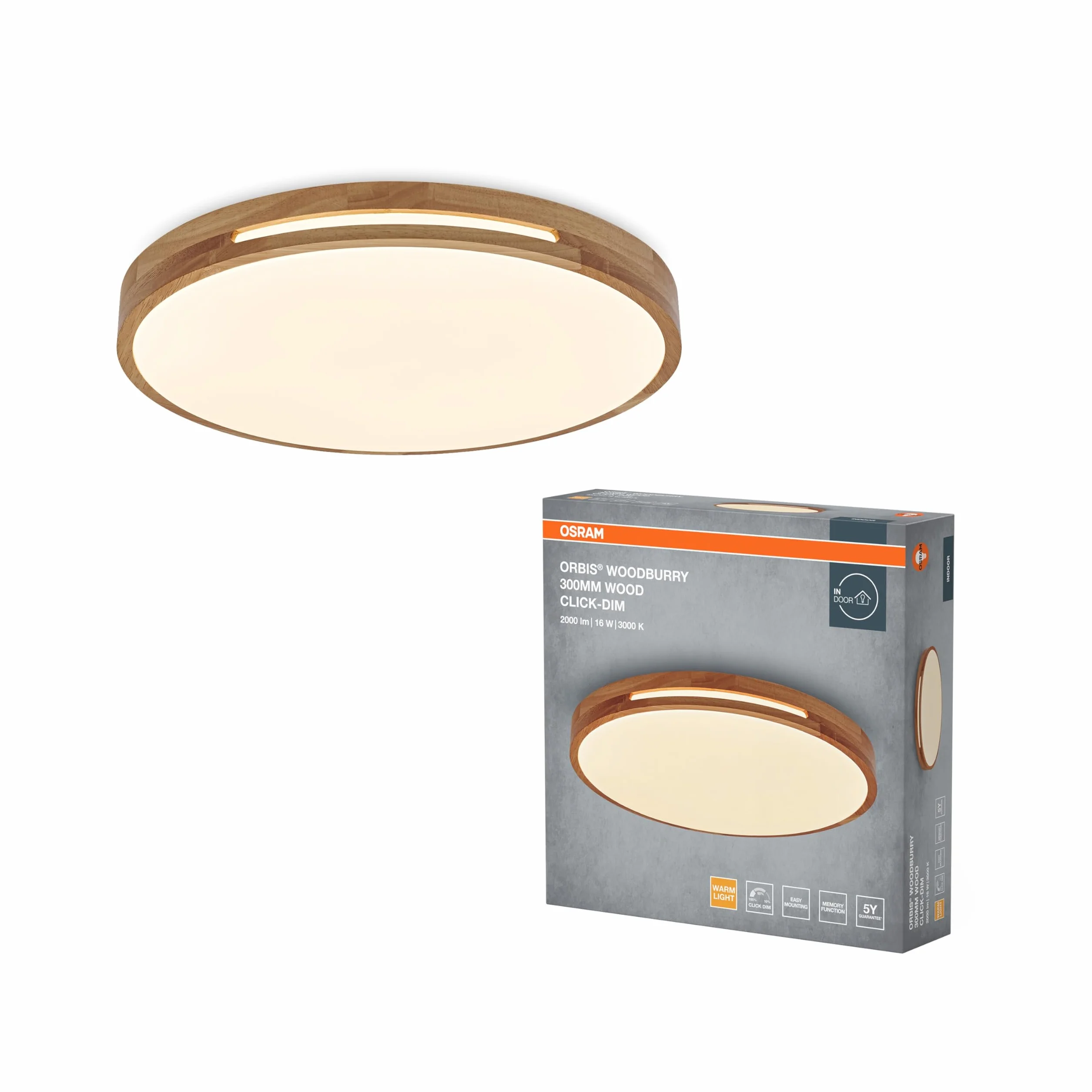 OSRAM ORBIS Woodburry lampa ścienna/sufitowa LED 16W 1000lm 3000K średnica 300mm IP20