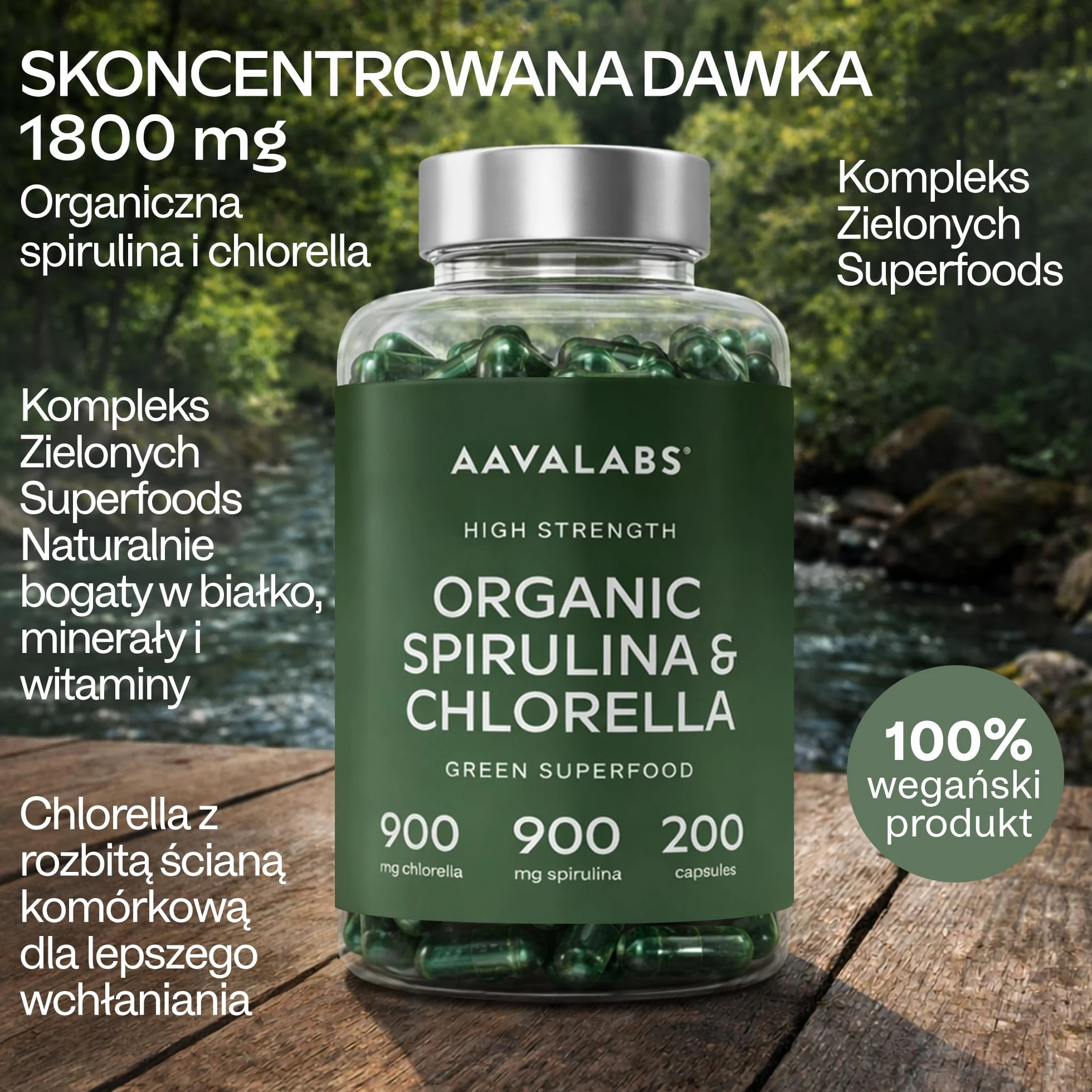 Spirulina i Chlorella 1800 mg Kapsułki - Mieszanka Fitoskładników z Niebieskich Alg - Wegańska Formuła