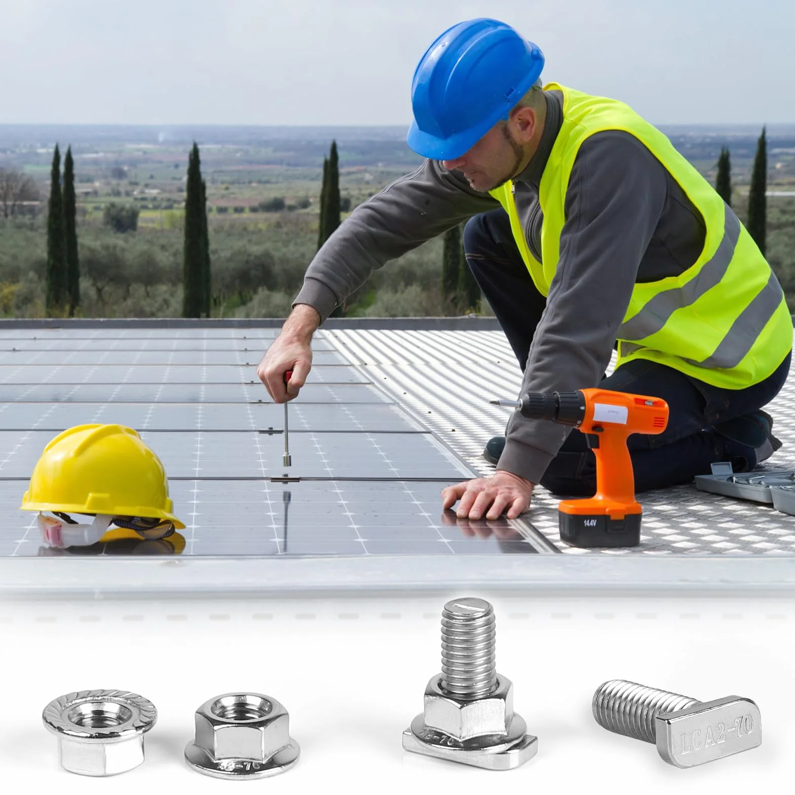 EXLECO 20 x śruba z łbem młotkowym M10 x 25 mm, ze stali nierdzewnej, z pudełkiem z tworzywa sztucznego, śruba ze stali nierdzewnej, mocowanie z nakrętkami kołnierzowymi do szyn T, szklarni, szyn