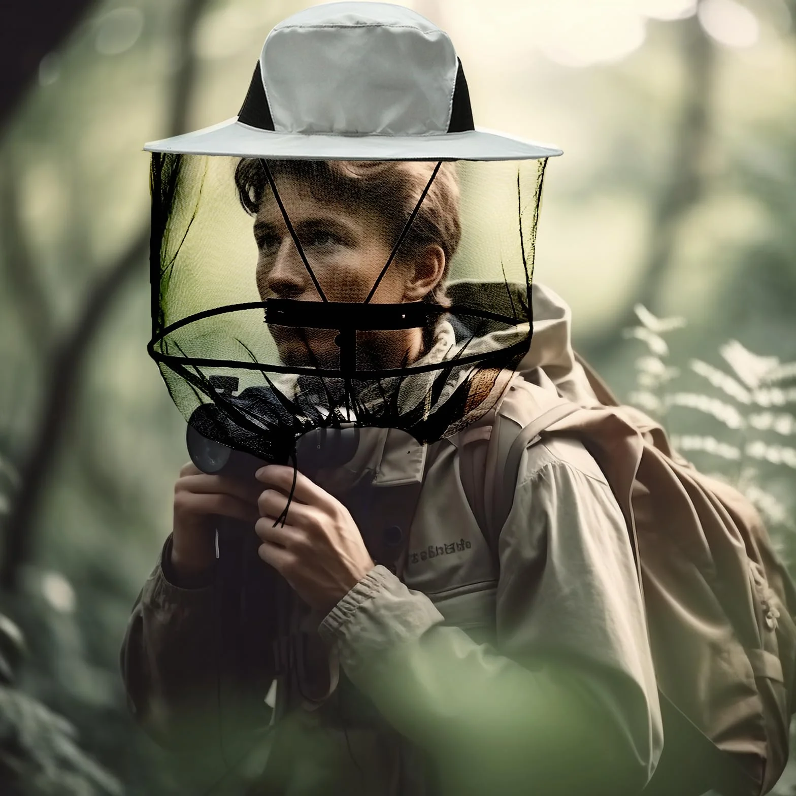 Czapka przeciw komarom, czapka z moskitierą, osłona przed owadami, ochrona twarzy, siatka na głowę przeciw owadom, dla pszczelarza, kemping, wędkarstwo, ogrodnictwo