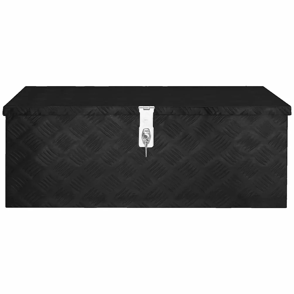 Pudełko do przechowywania, czarne, aluminiowe, 80 x 39 x 30 cm, z systemem zamykania i uchwytem, skrzynka narzędziowa do warsztatu i gospodarstwa domowego, przestronna skrzynka na narzędzia