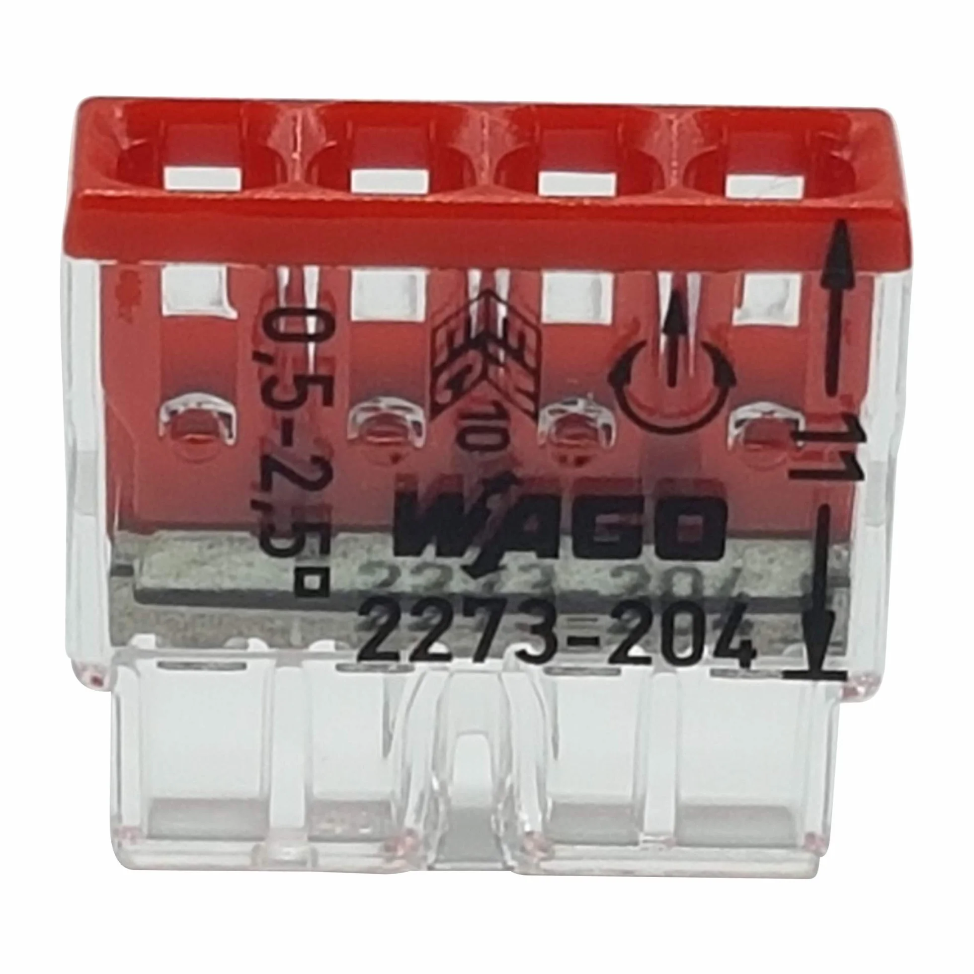 Wago 2273-204 Zestaw 20 zacisków zacisków COMPACT Ø 0,5-2,5 mm², 4 piny, przezroczysty/czerwony