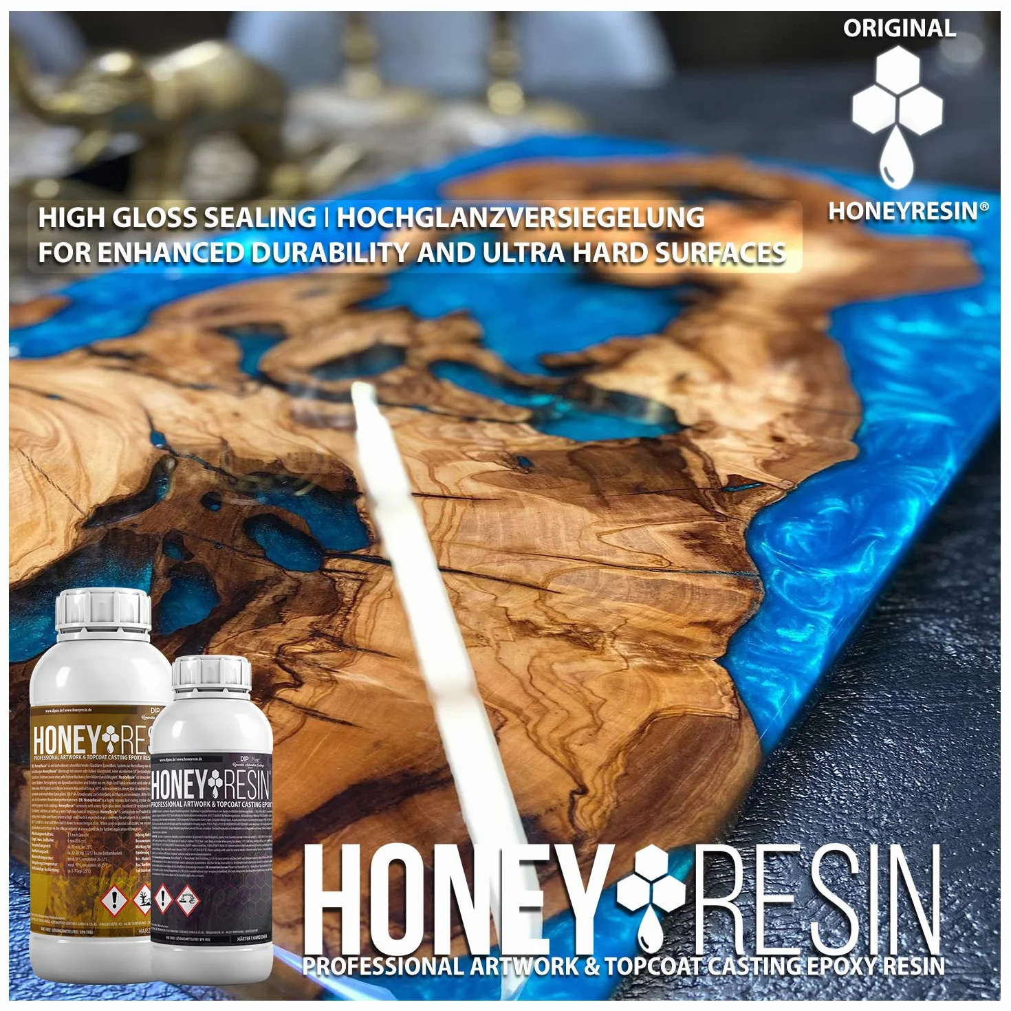 Żywica epoksydowa Honey Resin Professional ArtWork & TopCoat Żywica epoksydowa o wysokiej lepkości I Szybkoschnąca I Do uszczelniania drewna, płótna, podłóg 3D, blatów kuchennych, żywicy