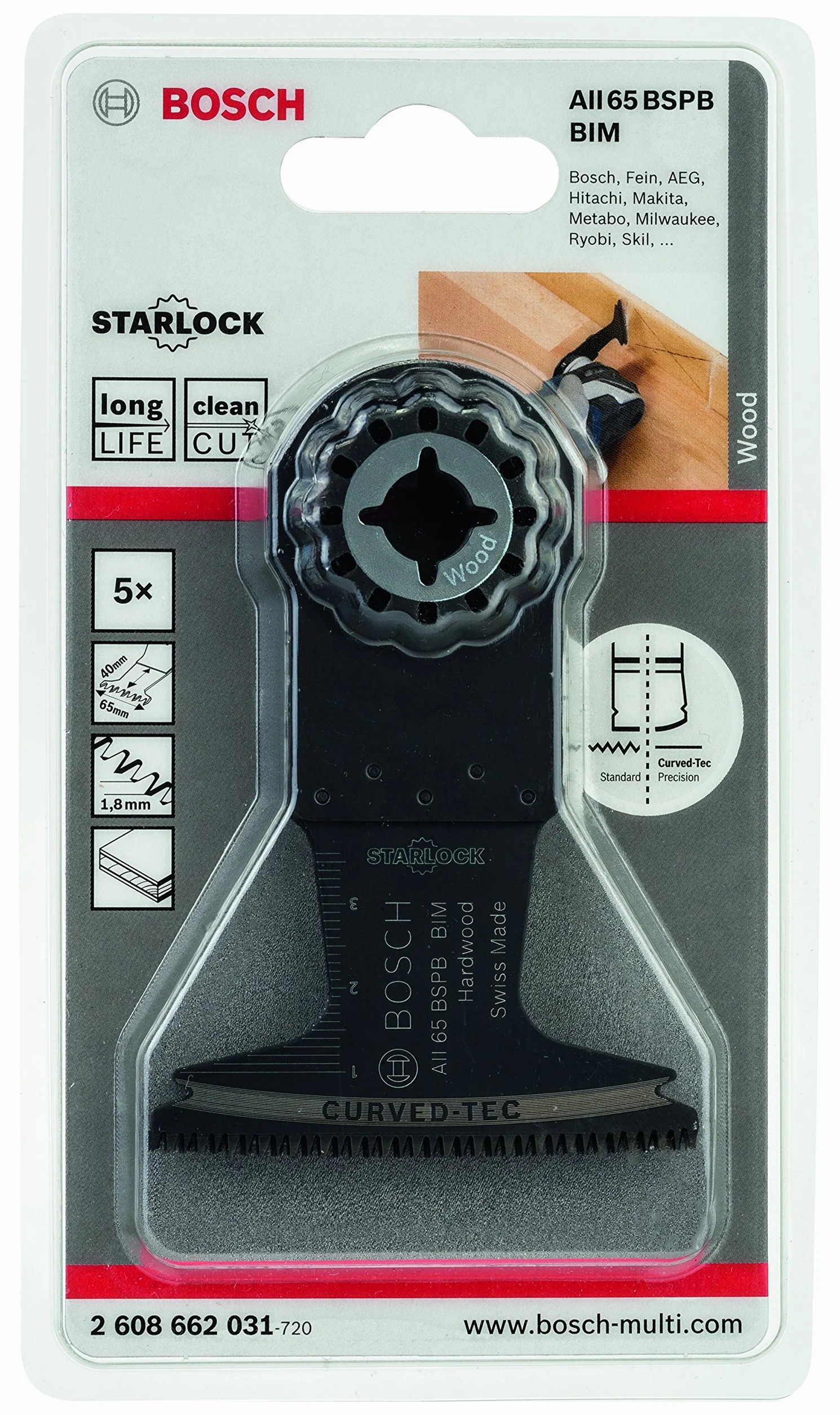 Bosch Professional 5 szt. Brzeszczot BIM AII 65 BSPB (do twardego drewna, 40 x 65 mm, akcesoria narzędzie wielofunkcyjne)
