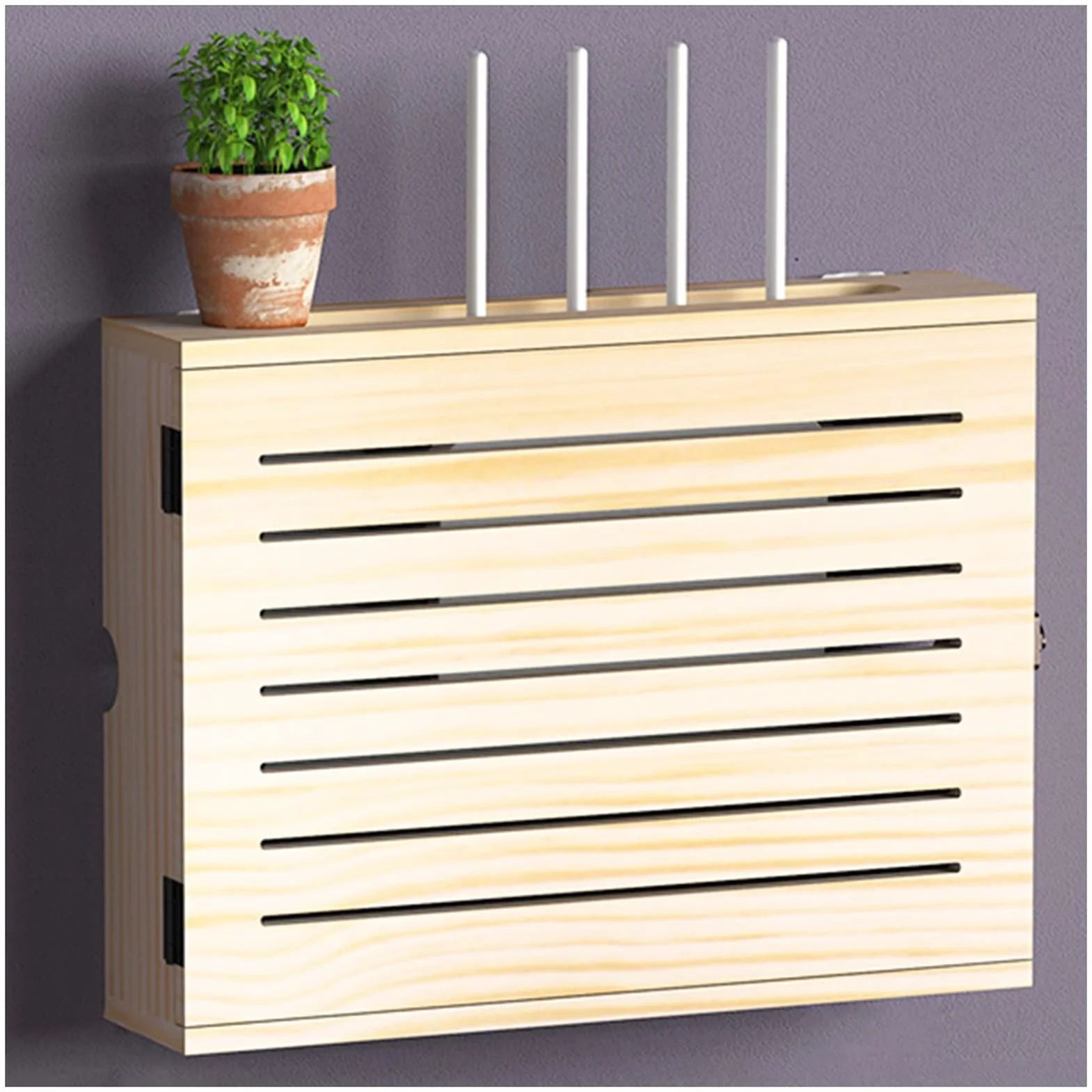 Uchwyt ścienny WiFi Router Schowek Drewniany dekoder sieciowy WiFi Kabel modemu ​Osłona routera Zorganizowana moc do domu sypialni salonu (kolor: Nutural-A, rozmiar: 47,4 x 37,4 x 10 cm)