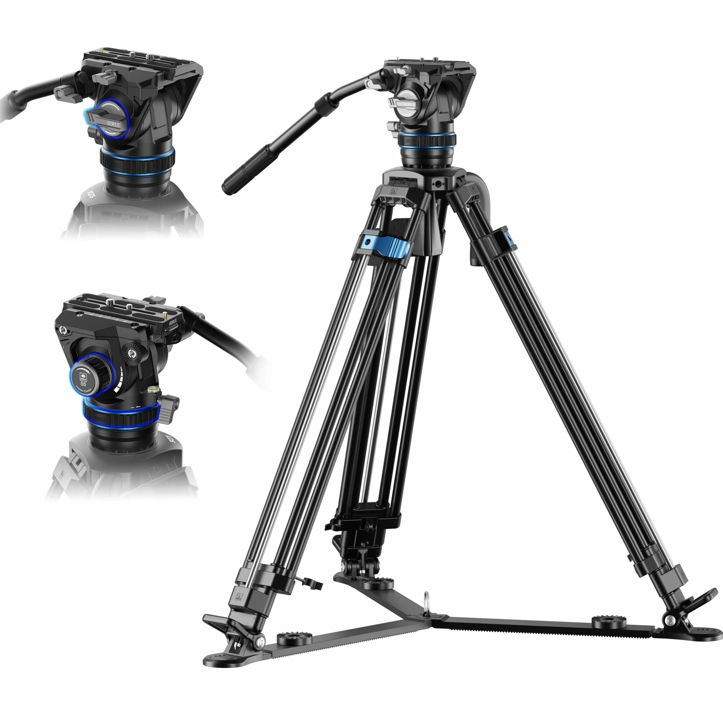 SIRUI 70,1"/178cm szybki system statywu ze stopu aluminium do kamery, SQ75A+S5 statyw wideo z głowicą płynu hydraulicznego, ciągłe tłumienie, podwójny tryb płyty QR, maks. 8 kg/17,6 lbs