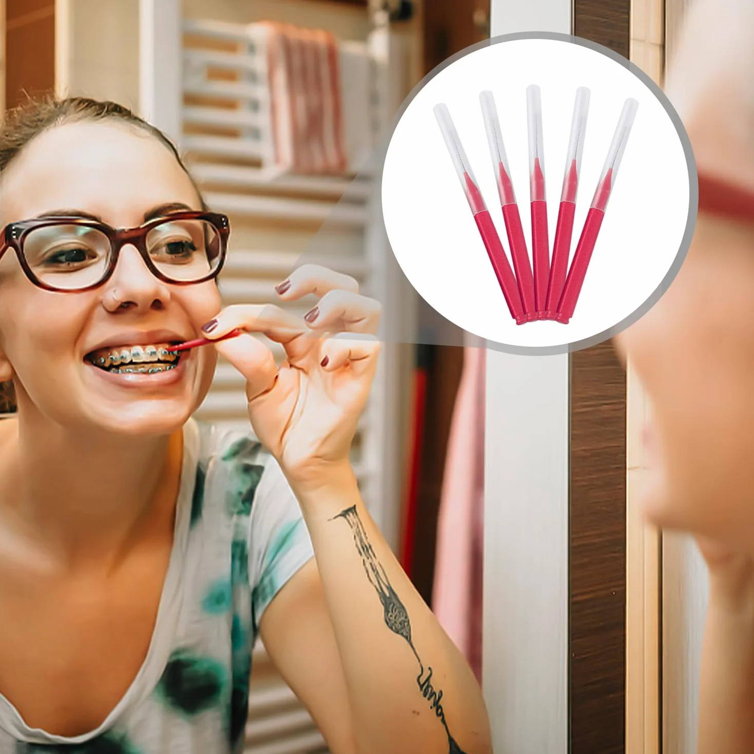 50-częściowy zestaw szczoteczek międzyzębowych, 6 rozmiarów mini nici dentystycznych, szczoteczka do zębów tipi, szczoteczka do aparatów dentystycznych, szczoteczka do zębów z nicią dentystyczną,