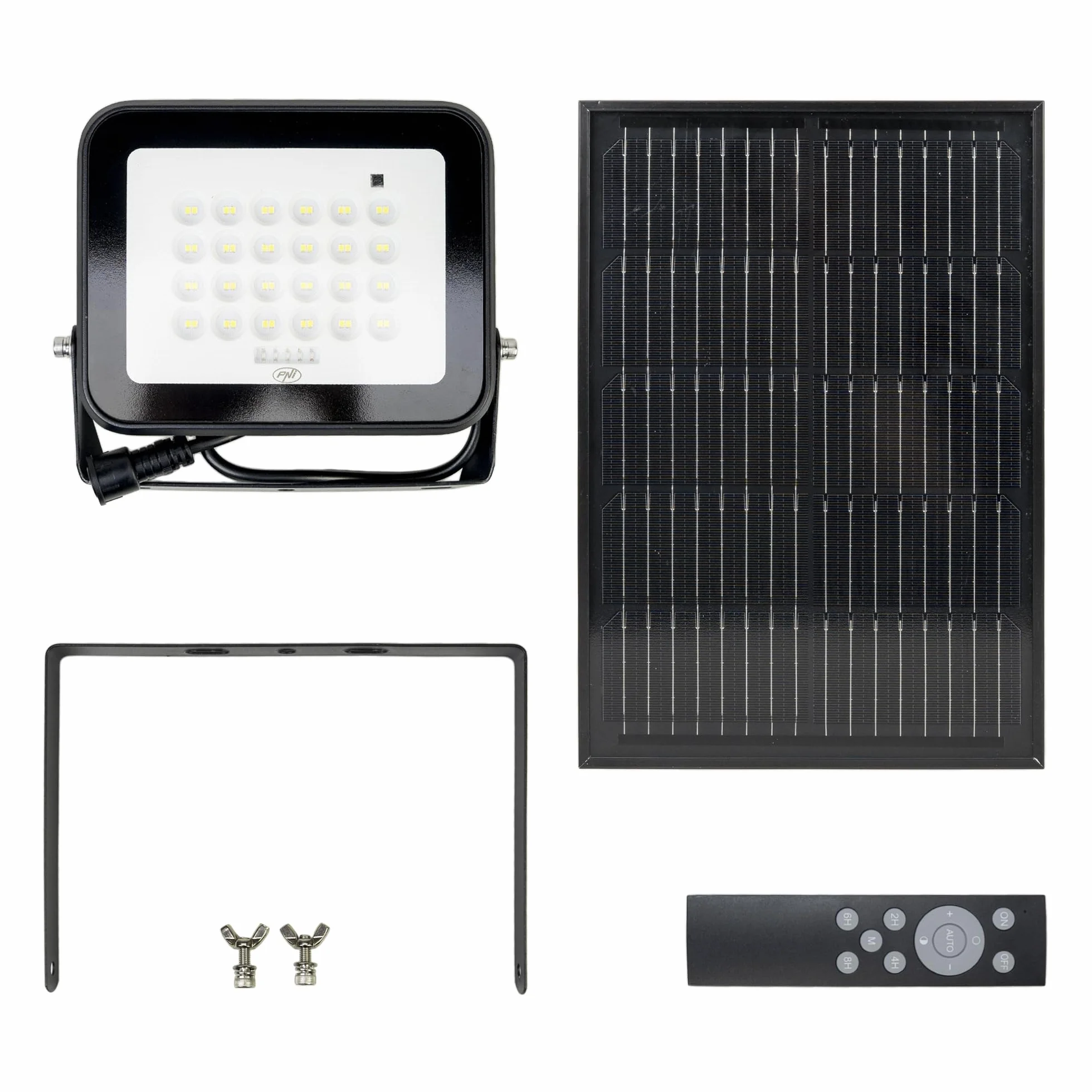 PNI GreenHouse WS100 reflektor LED 100 W z panelem słonecznym, akumulator 10 000 mAh, pilot zdalnego sterowania, regulowany timer i jasność, 6500 K, IP65