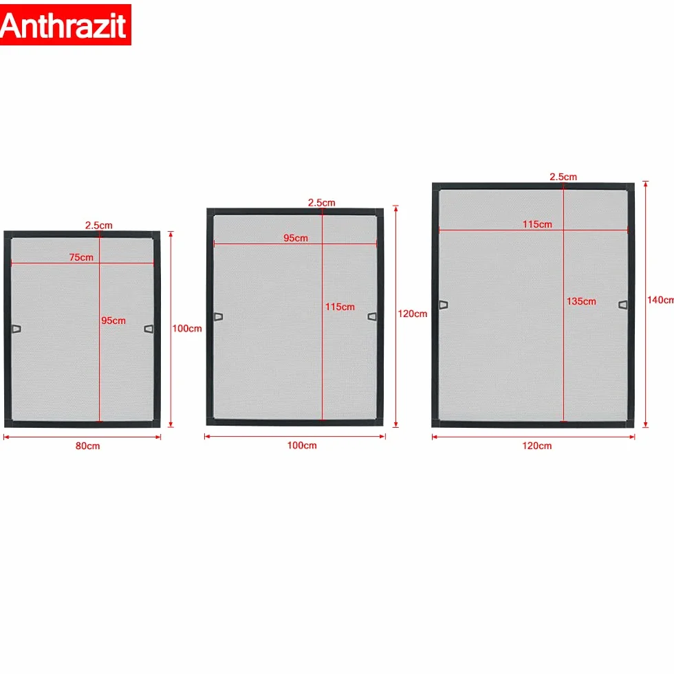 Froadp 120×140cm Siatka Przeciw Owadom na Okno z Białą Ramką Aluminiową Włókno Szklane Moskitiera Wysuwana na Kurz bez Wiercenia Wysuwana Siatka na Muchy dla Tarasów Balkonowych (Antracyt)