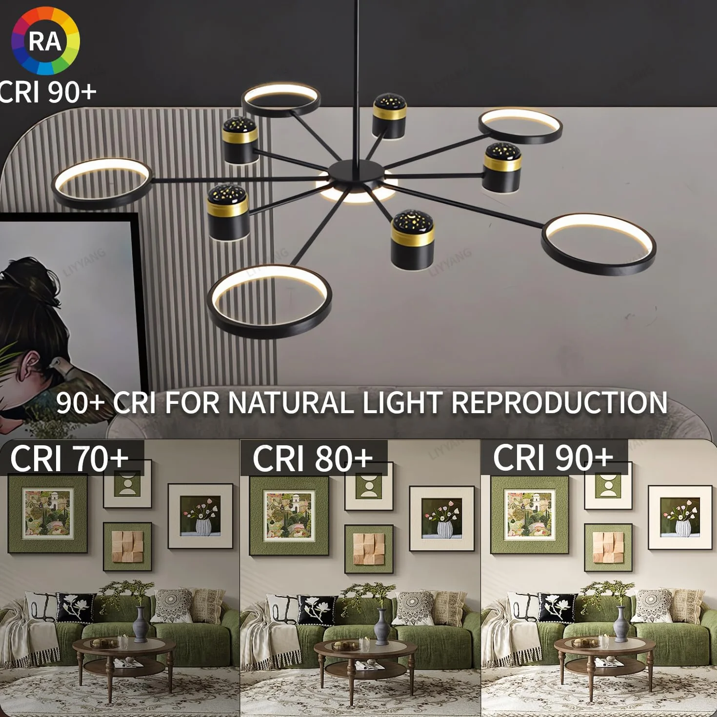 Okrągły żyrandol LED Lampka sufitowa z funkcją ściemniania i pilotem Lampka do salonu Lampka sufitowa do sypialni Lampka wisząca Starlight Nowoczesne lampy sufitowe restauracji i biura (Czarny Φ120cm)